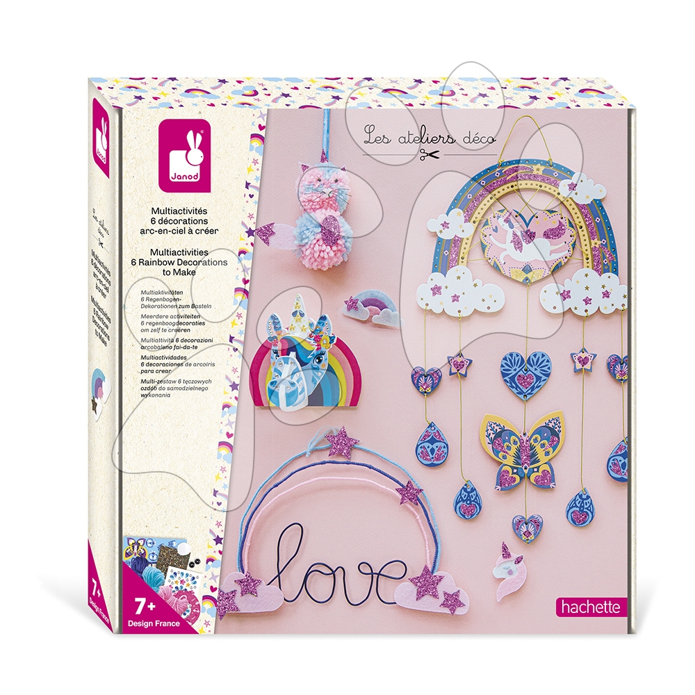 Maxi kreatívna sada Dúha Multi-activities Rainbow Decorations Atelier Janod 6 aktivít od 7 rokov J07972