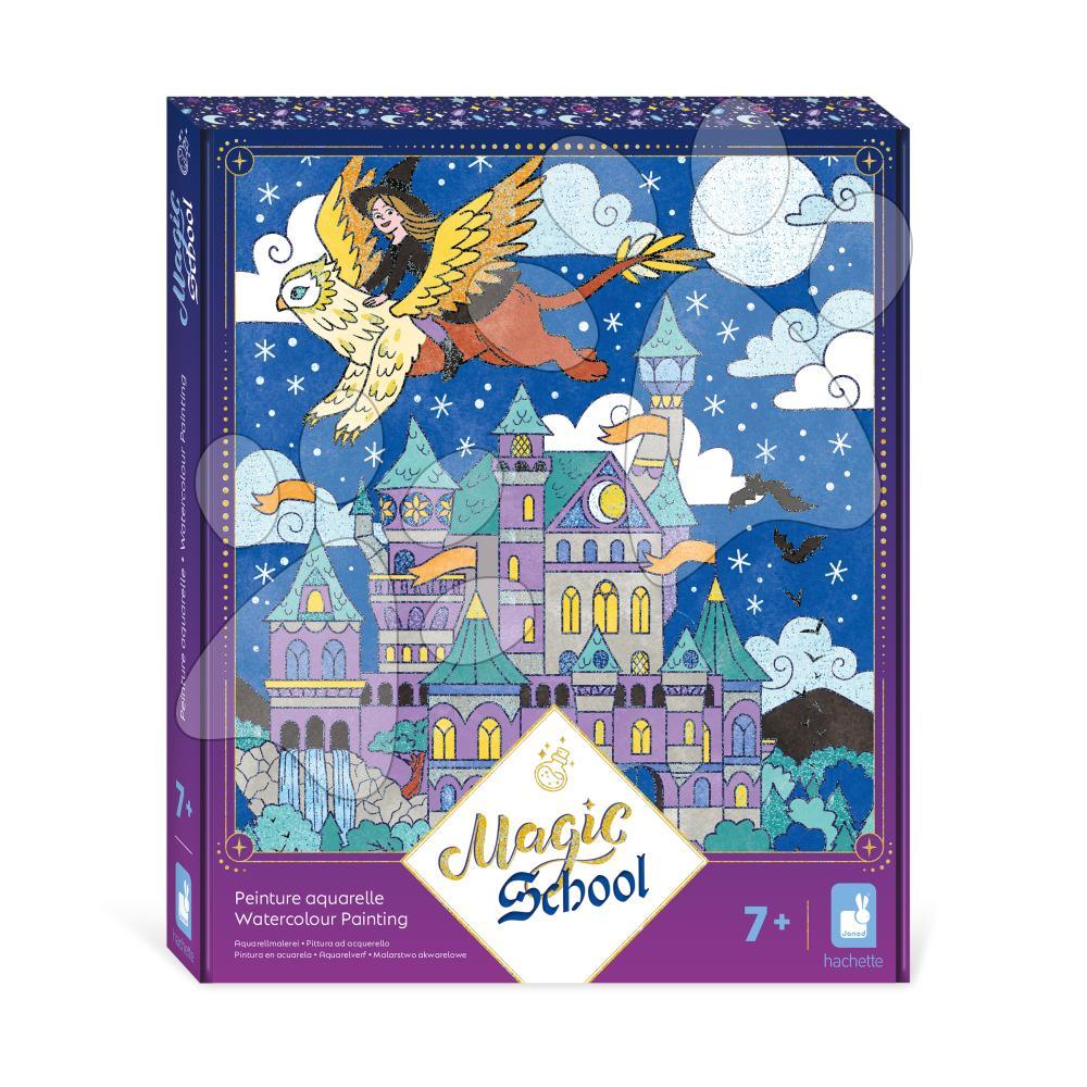 Maxi kreatívna sada Maľovanie vodovými farbami Magická škola Watercolour Painting Magic School Janod 4 obrázky od 7 rokov J09108