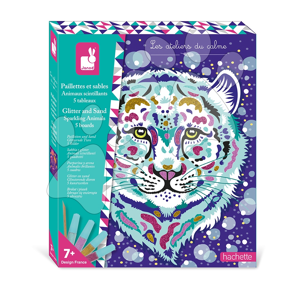 Maxi kreatívna sada Trblietavé piesky Zvieratká Glitter and Sand Sparkling Animals Atelier Janod 5 obrázkov od 7 rokov J09152