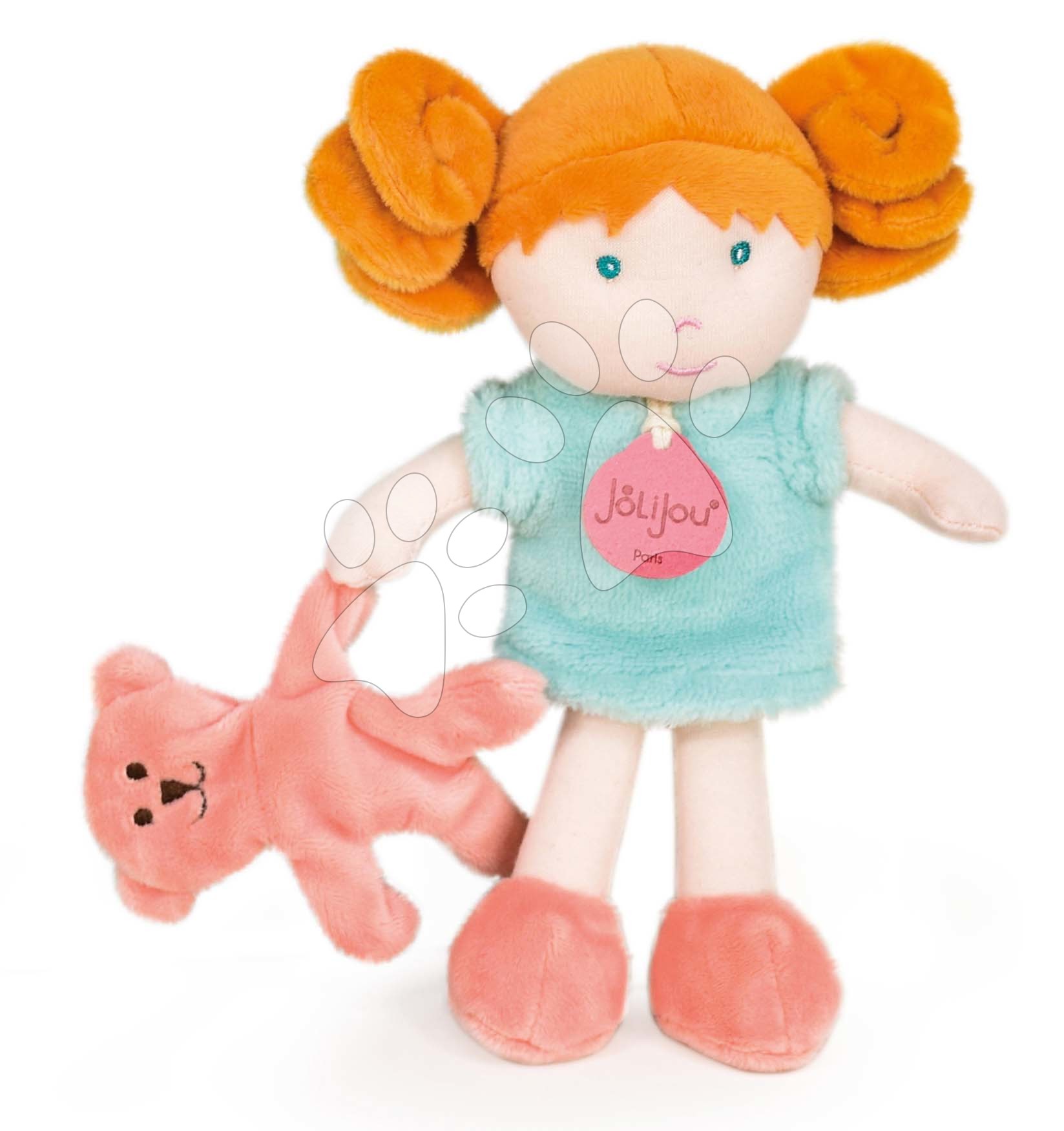 Bábika pre bábätká Mrs Mint My First Doll Jolijou 21 cm v modrých šatách so psíkom z jemného textilu od 0 mes