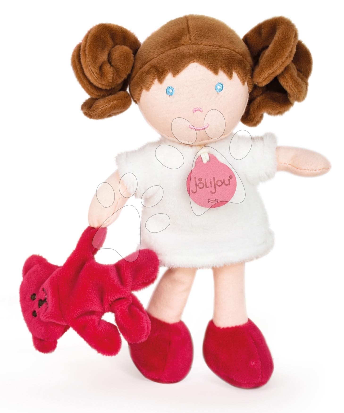 E-shop Bábika pre bábätká Mrs White My First Doll Jolijou 21 cm v bielych šatách so psíkom z jemného textilu od 0 mes