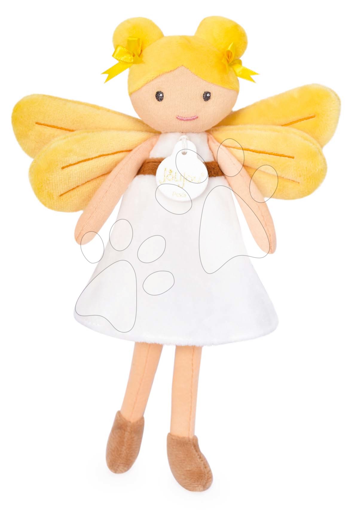 E-shop Bábika víla Aurore Forest Fairies Jolijou 25 cm v bielych šatách so žltými krídlami z jemného textilu od 5 rokov