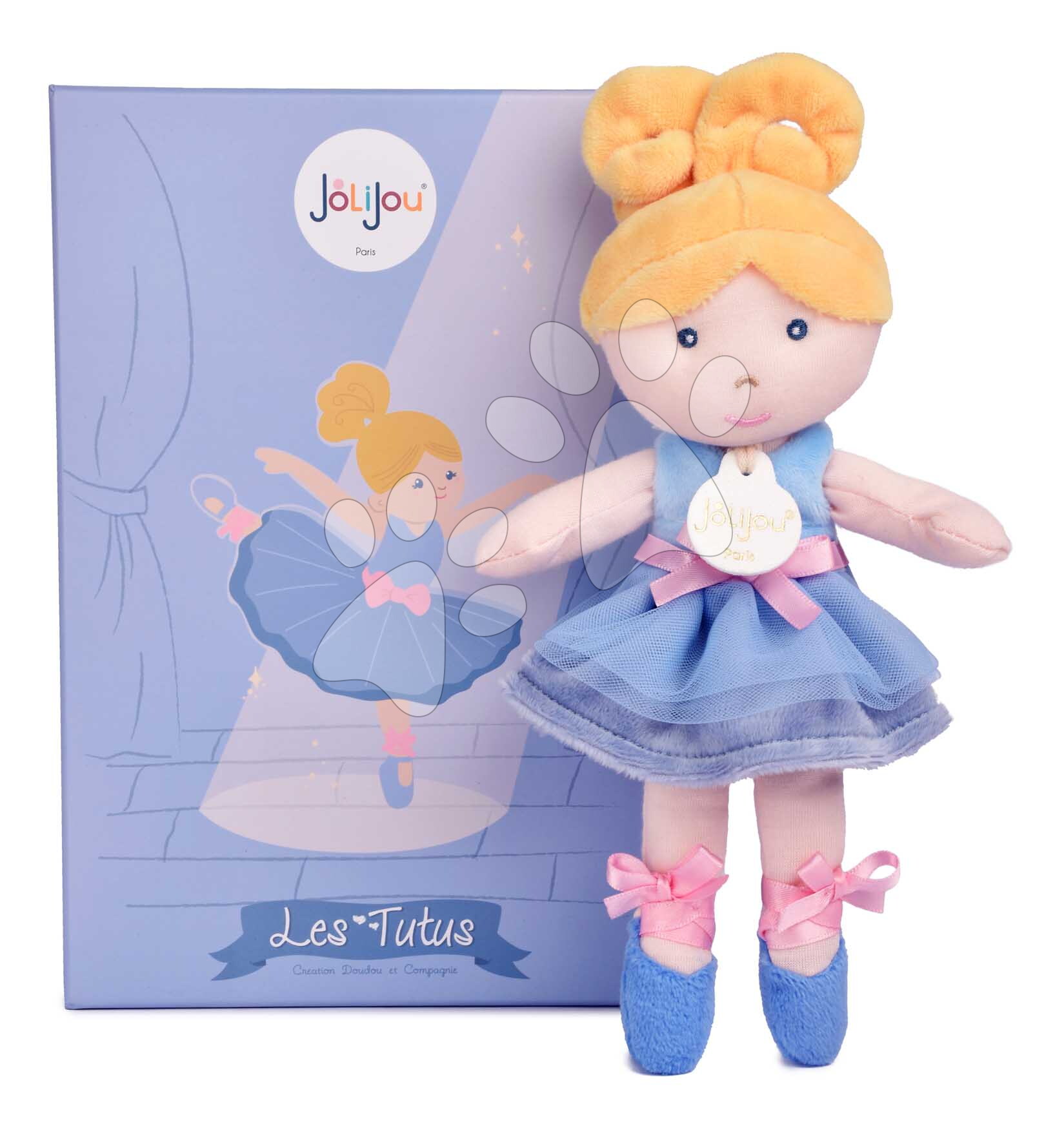 Rongybaba balerina My Ballerina Doll Blue Jolijou 25 cm kék szoknyában puha textilből 12 hó-tól