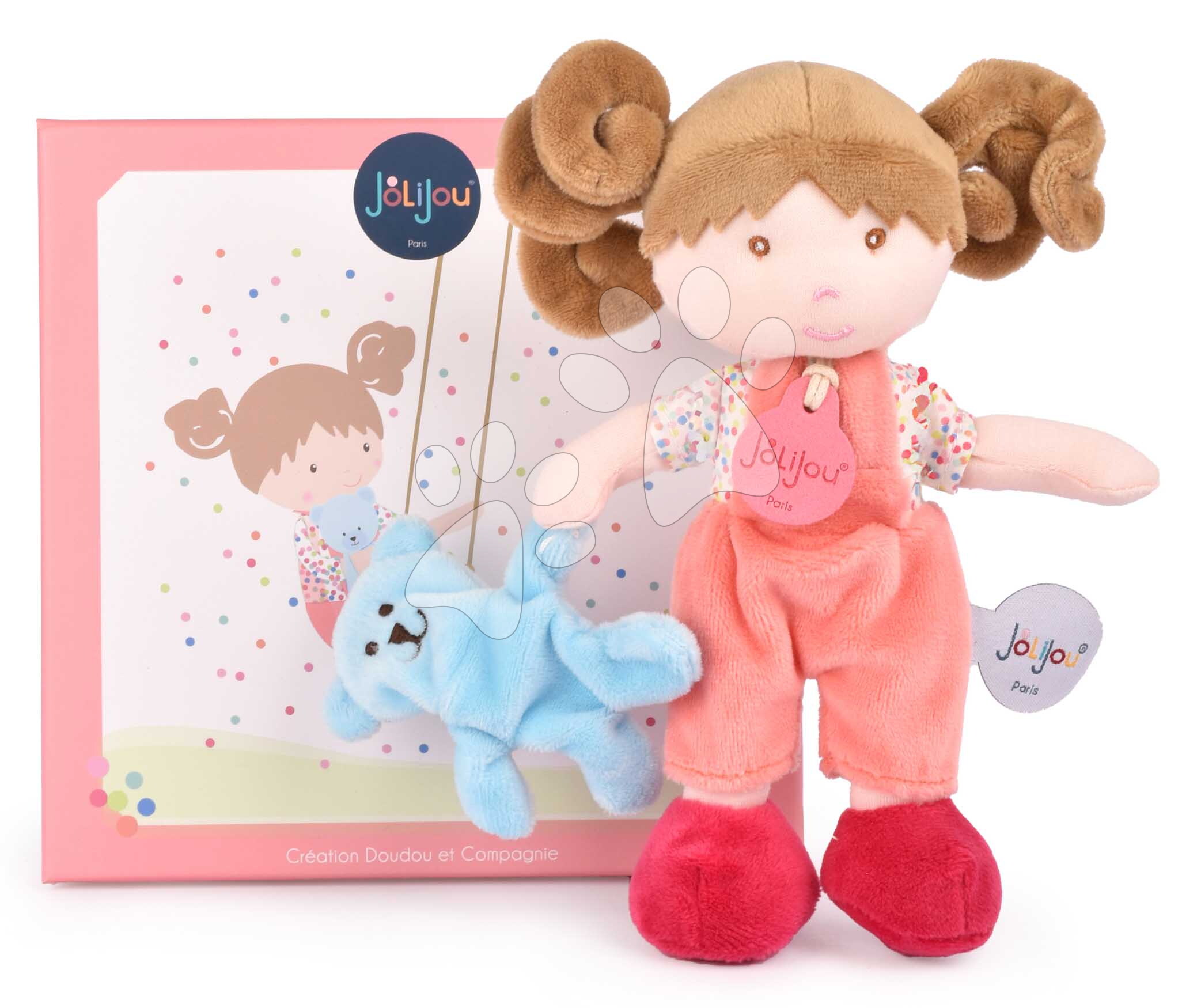 Rongybaba kisbabáknak Mrs Confettis My First Doll Jolijou 21 cm overálban mackóval puha anyagból 0 hó-tól