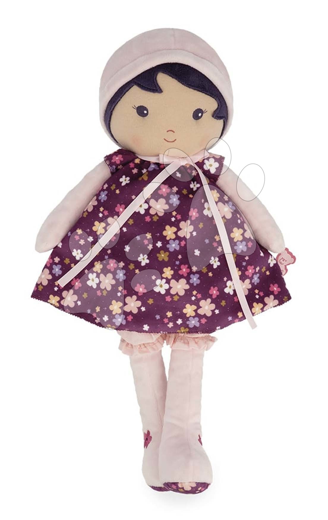 Rongybaba kisbabáknak Violette Doll Tendresse Kaloo 40 cm lila ruhácskában puha textilből 0 hó-tól