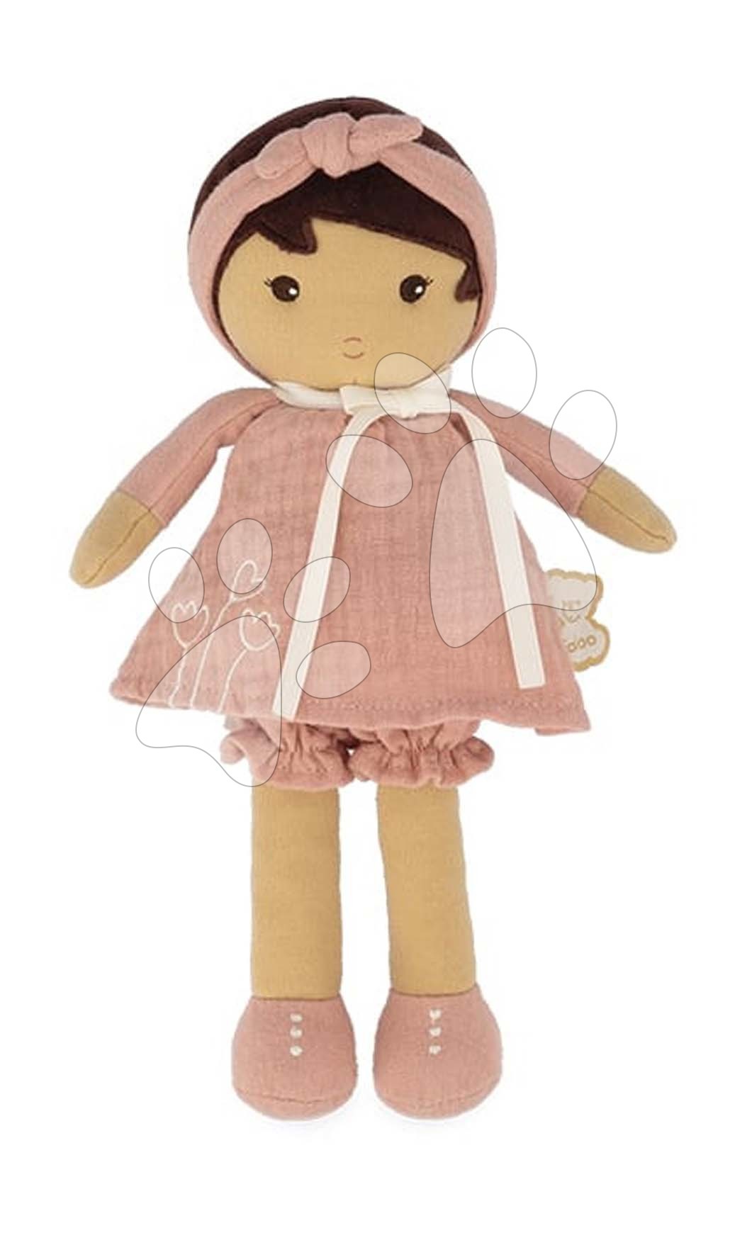 Panenka pro miminka Amandine Doll Tendresse Kaloo 25 cm v růžových šatech z jemného textilu od 0 měsíců