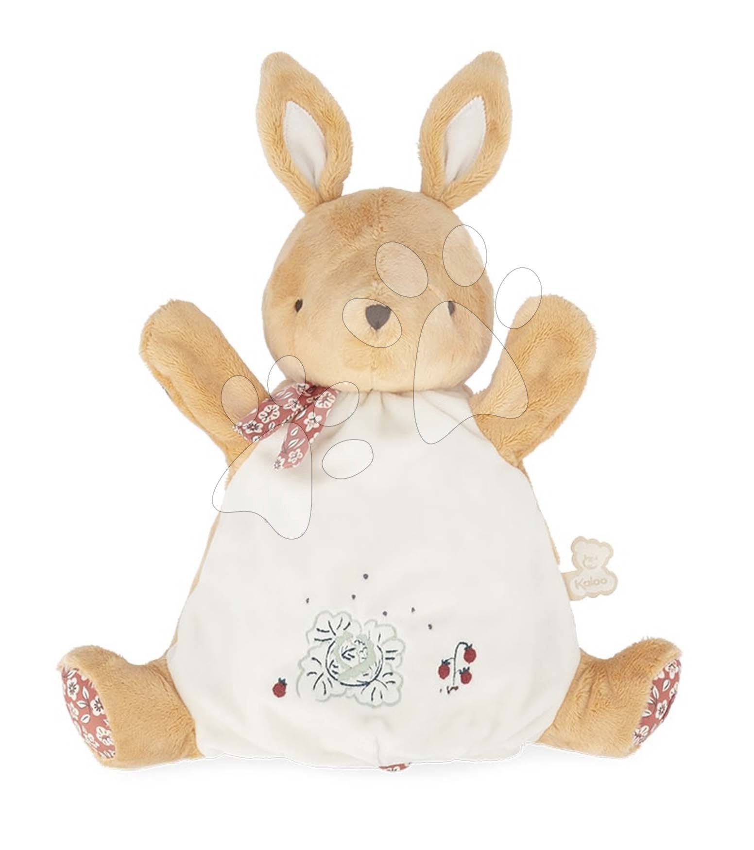 Plyšový zajačik bábkové divadlo Rabbit Doudou Puppet Petites Chansons Kaloo hnedý 24 cm z jemného plyšu od 0 mes