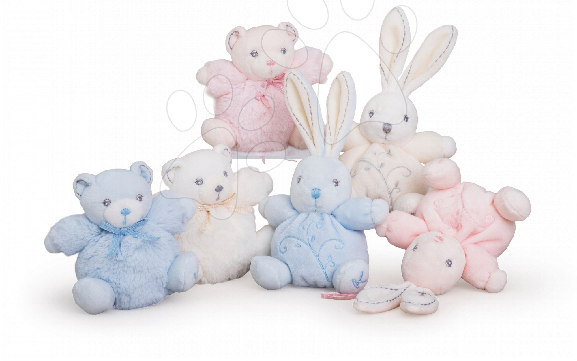 Plyšové a textilní hračky - Jemný plyšový králíček a medvídek PERLE Kaloo 12 cm krémový v luxusním provedení