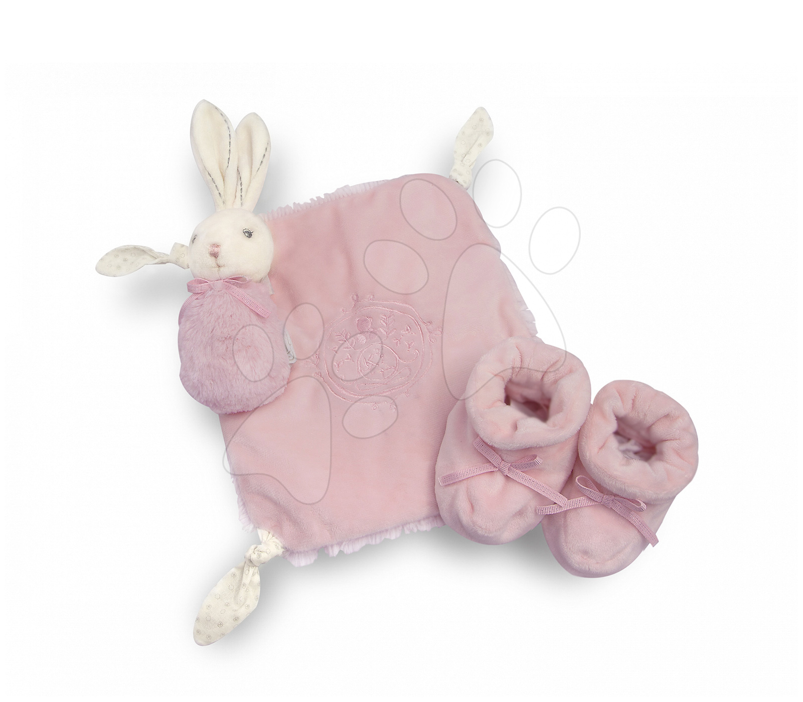 Dojčenské súpravy - Plyšový zajačik pre najmenších Perle-Gift Set Kaloo s hrkálkou a topánkami ružový od 0 mesiacov