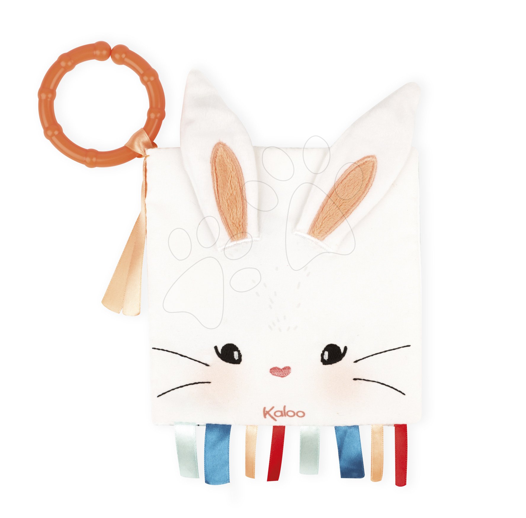 Textilná knižka zajac The Rabbit in Love Activity Book Kaloo s krúžkom pre najmenších od 0 mes