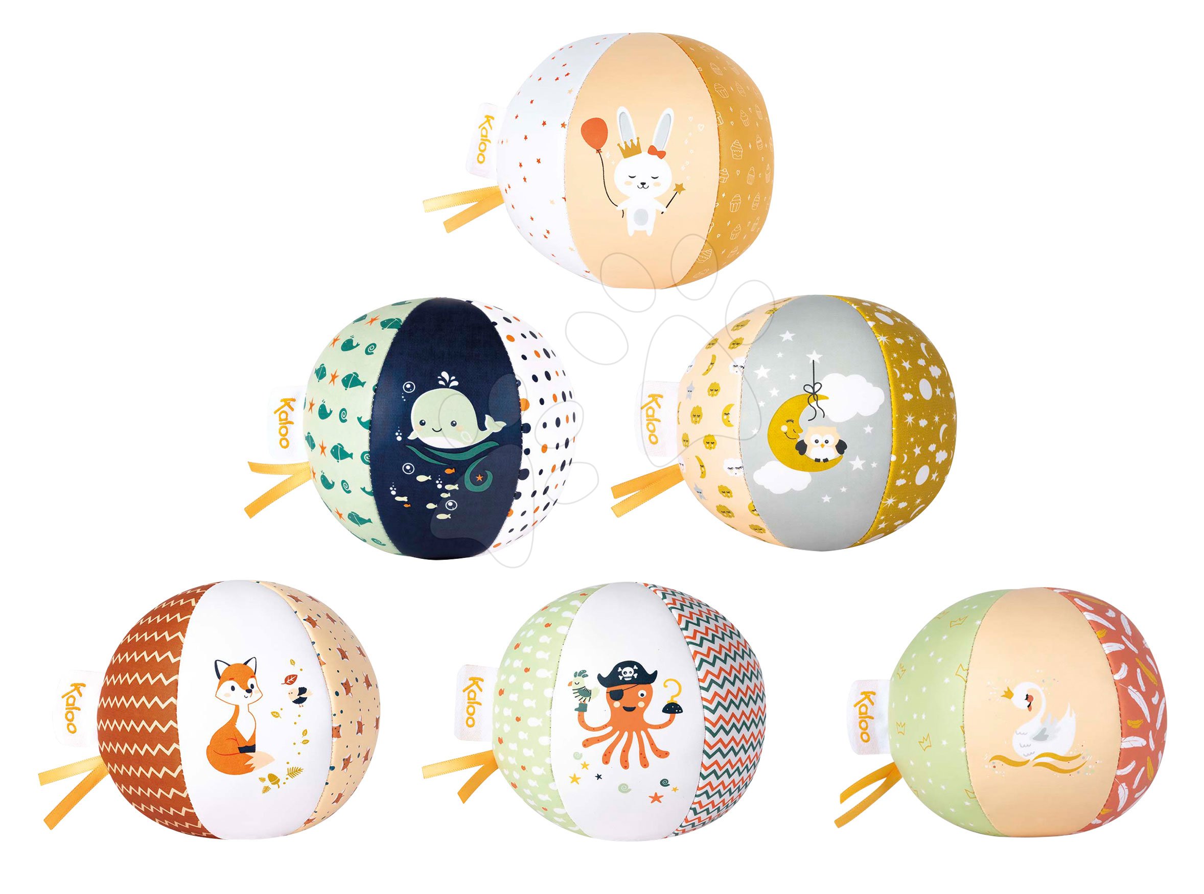 E-shop Textilná loptička do postieľky My cute ball Kaloo 10 cm 6 motívov - Zajačik, Veľryba, Sovička, Labuť, Chobotnica, Líška od 0 mes