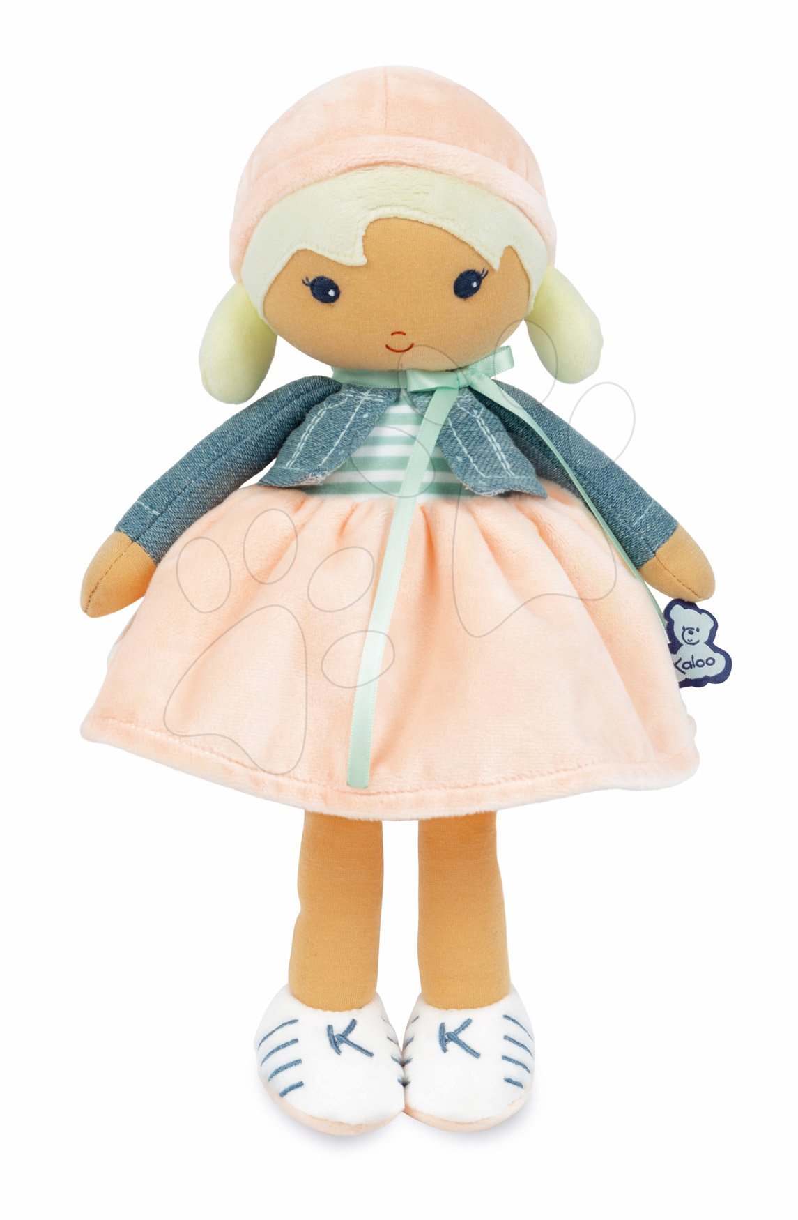 Panenka pro miminka Chloe K Doll Tendresse Kaloo 32 cm v riflovém kabátku z jemného textilu v dárkovém balení od 0 měsíců