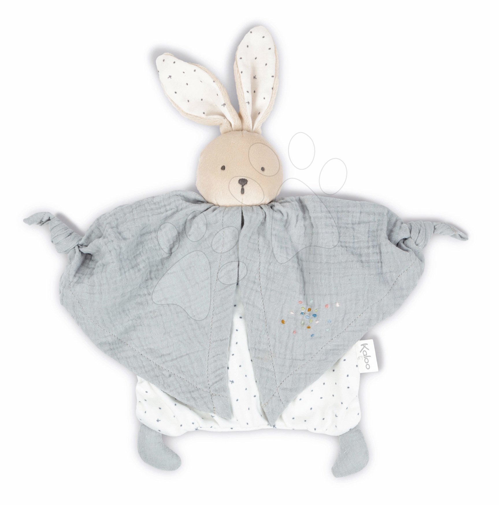 Textilní zajíček šedý Organic Cotton Doudou Rabbit Grey Kaloo na mazlení do postýlky 20 cm v dárkovém balení od 0 měsíců