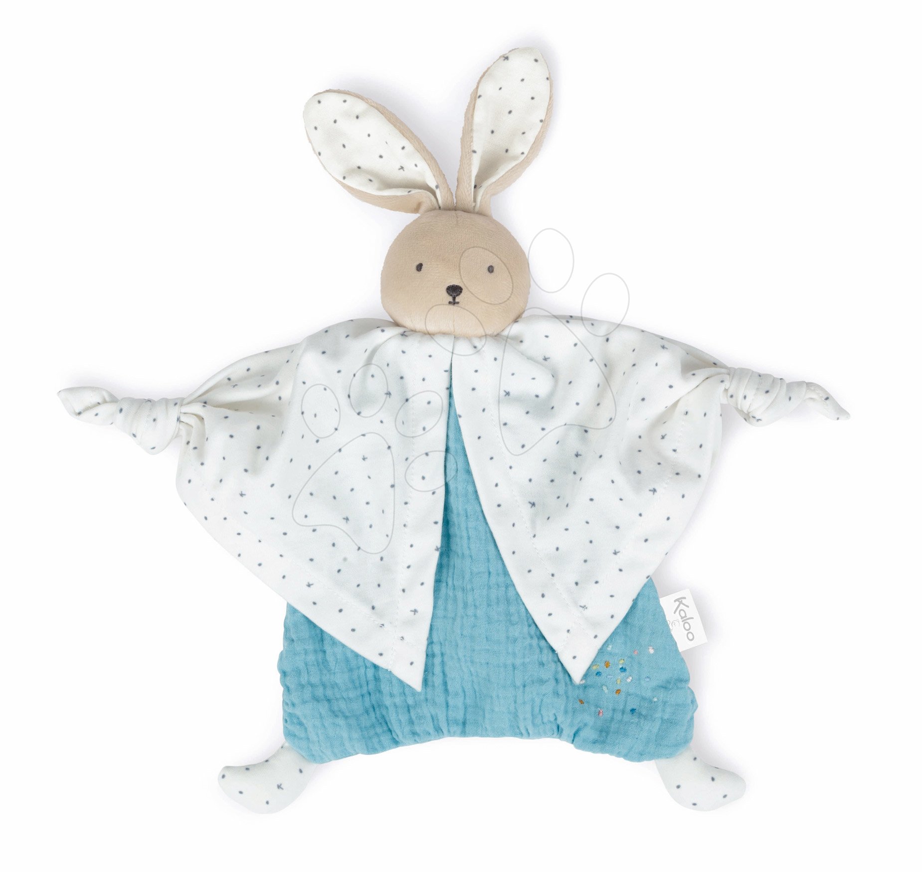 Textilní zajíček modrý Organic Cotton Doudou Rabbit Blue Kaloo na mazlení do postýlky 20 cm v dárkovém balení od 0 měsíců