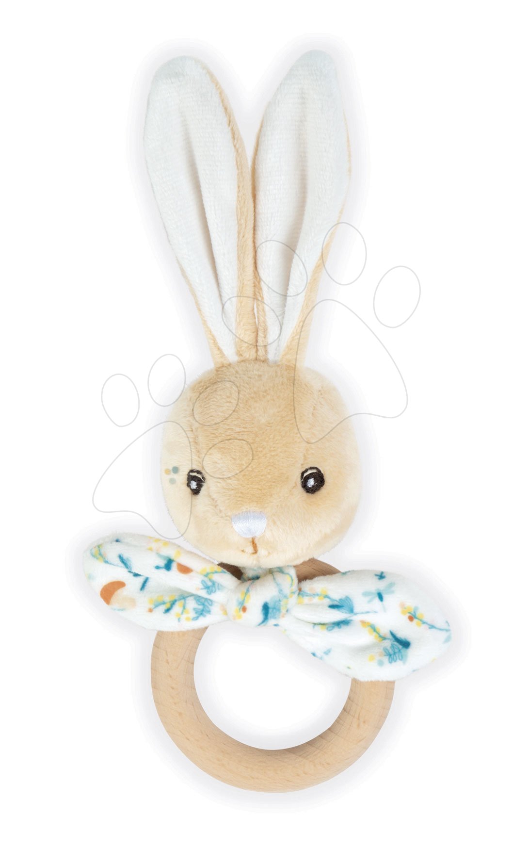 Pre bábätká - Hryzátko zajac s dreveným krúžkom Justin Rabbit Teether Fripons Kaloo s hrkálkou z jemného materiálu v darčekovom balení od 0 mes