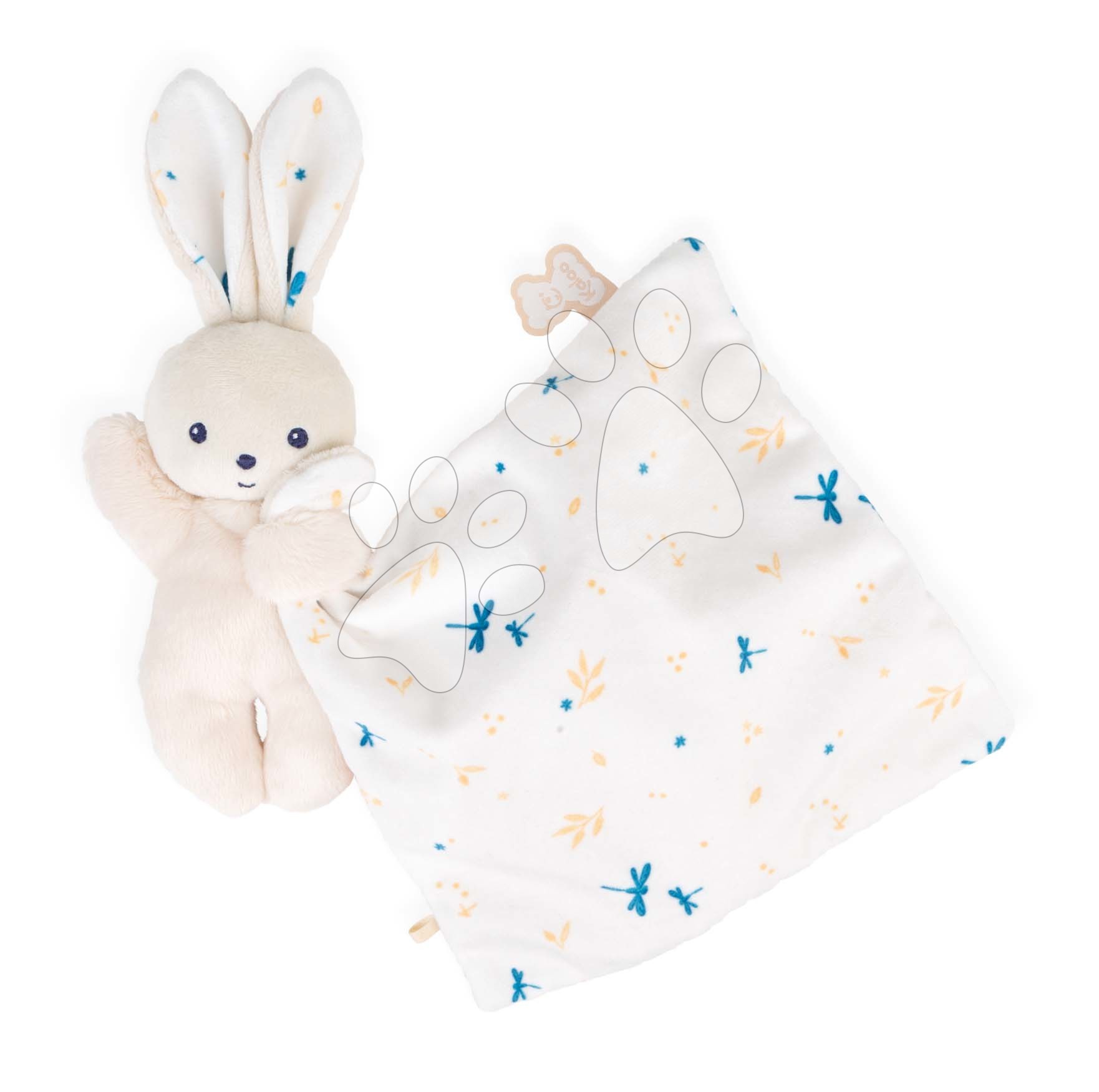 Plüss nyuszi dédelgetéshez Rabbit Carré Doudou Kaloo fehér 14 cm puha alapanyagból ajándékcsomagolásban 0 hó-tól