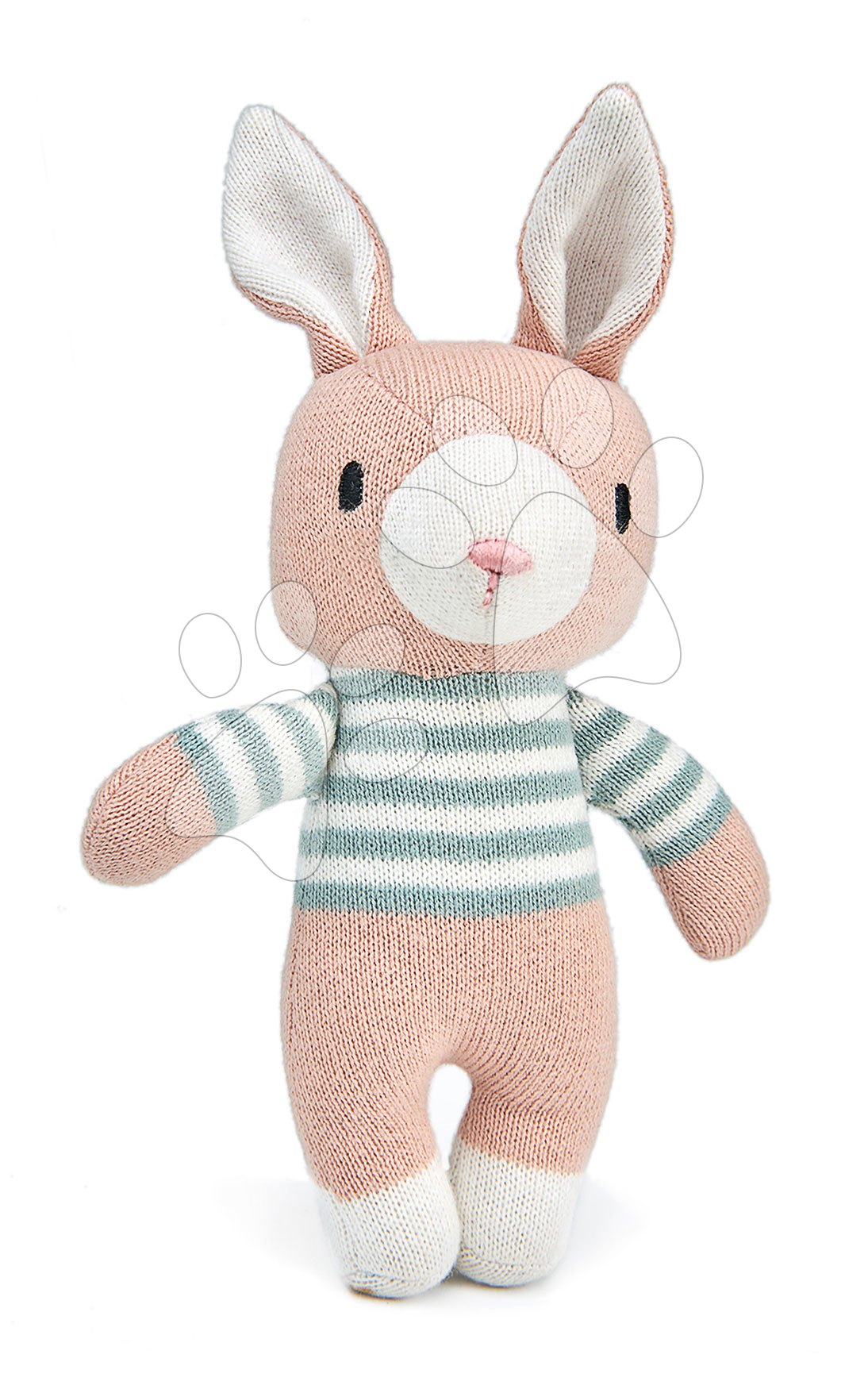 Panenka pletená zajíček Finbar Hare Knitted Baby Doll ThreadBear 18 cm z jemné a měkké bavlny s dárkovým štítkem od 0 měsíců