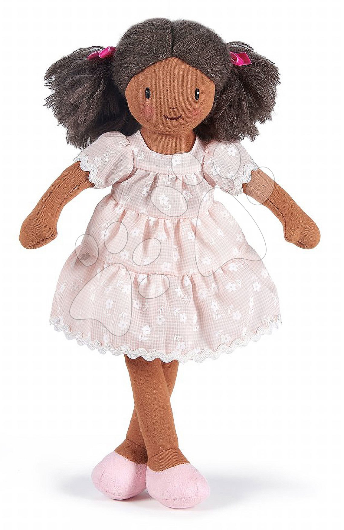 Rongybaba Mia Rag Doll Threadbear 35 cm pihe-puha pamutból sötét copfokkal