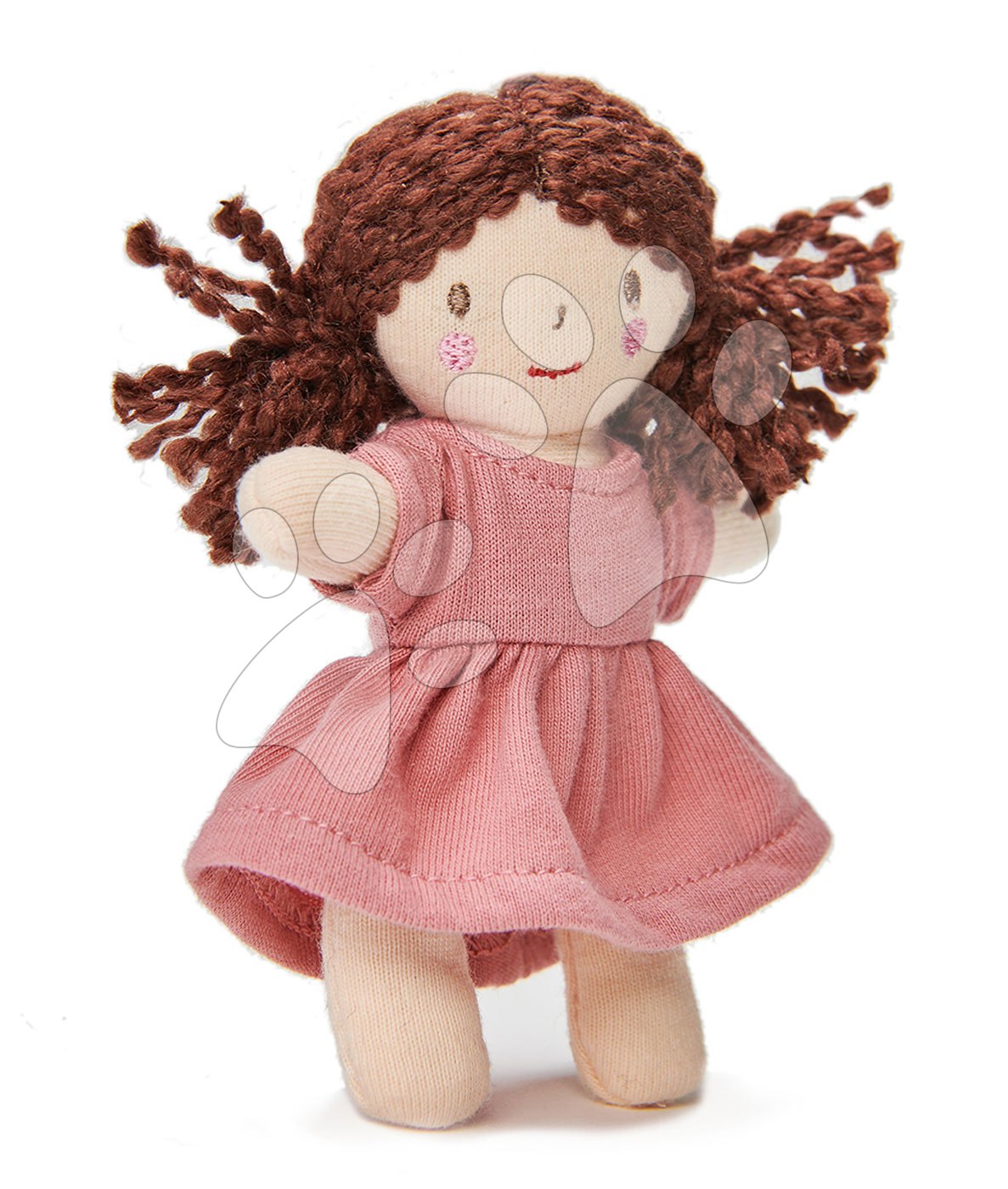 Rongybaba Mini Mimi Doll ThreadBear 12 cm pihe-puha pamutszövetből barna hajkoronával