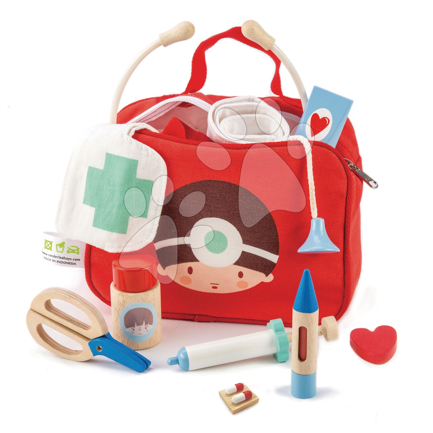 Lekárska taška červená Doctors and Nurses Tender Leaf Toys 12-dielna súprava s drevenými nástrojmi
