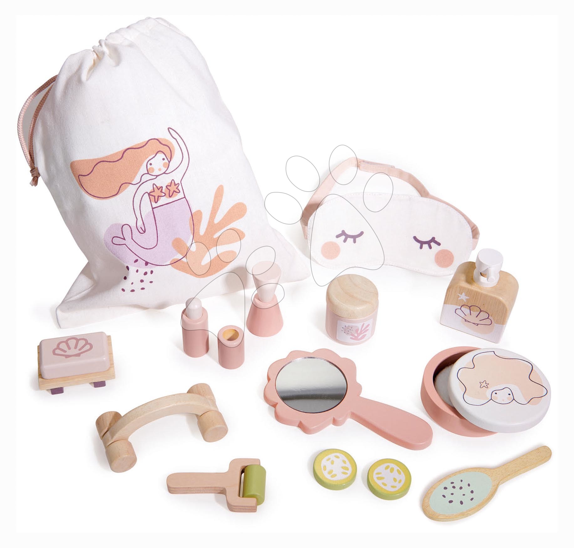 Fa fürdőszoba készlet játékbabának Spa Retreat Set Tender Leaf Toys textil táskában 11 kiegészítővel 3 évtől TL8115