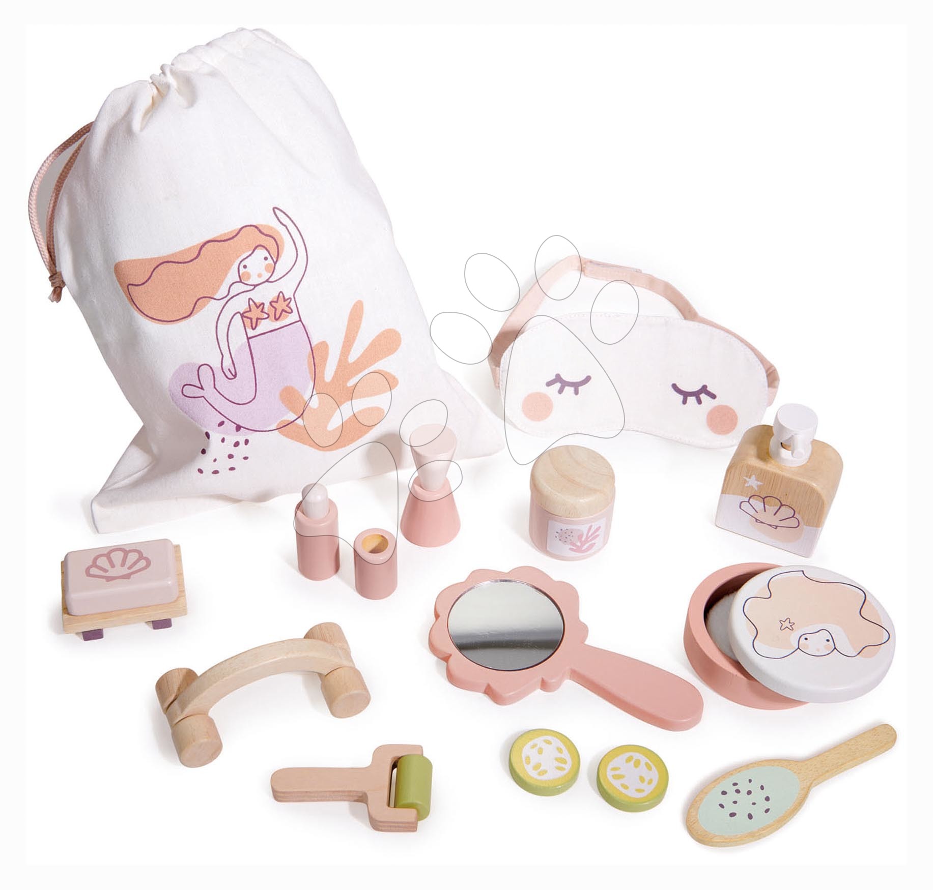 Dřevěný lázeňský set pro panenku Spa Retreat Set Tender Leaf Toys v textilní tašce s 11 doplňky