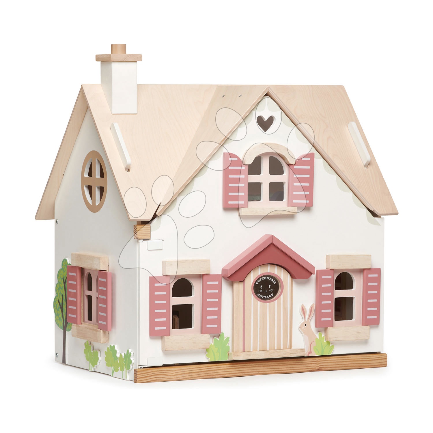 Vidéki fa babaház Cottontail Cottage Tender Leaf Toys 13 részes stílusos retro bútorokkal magassága 48 cm