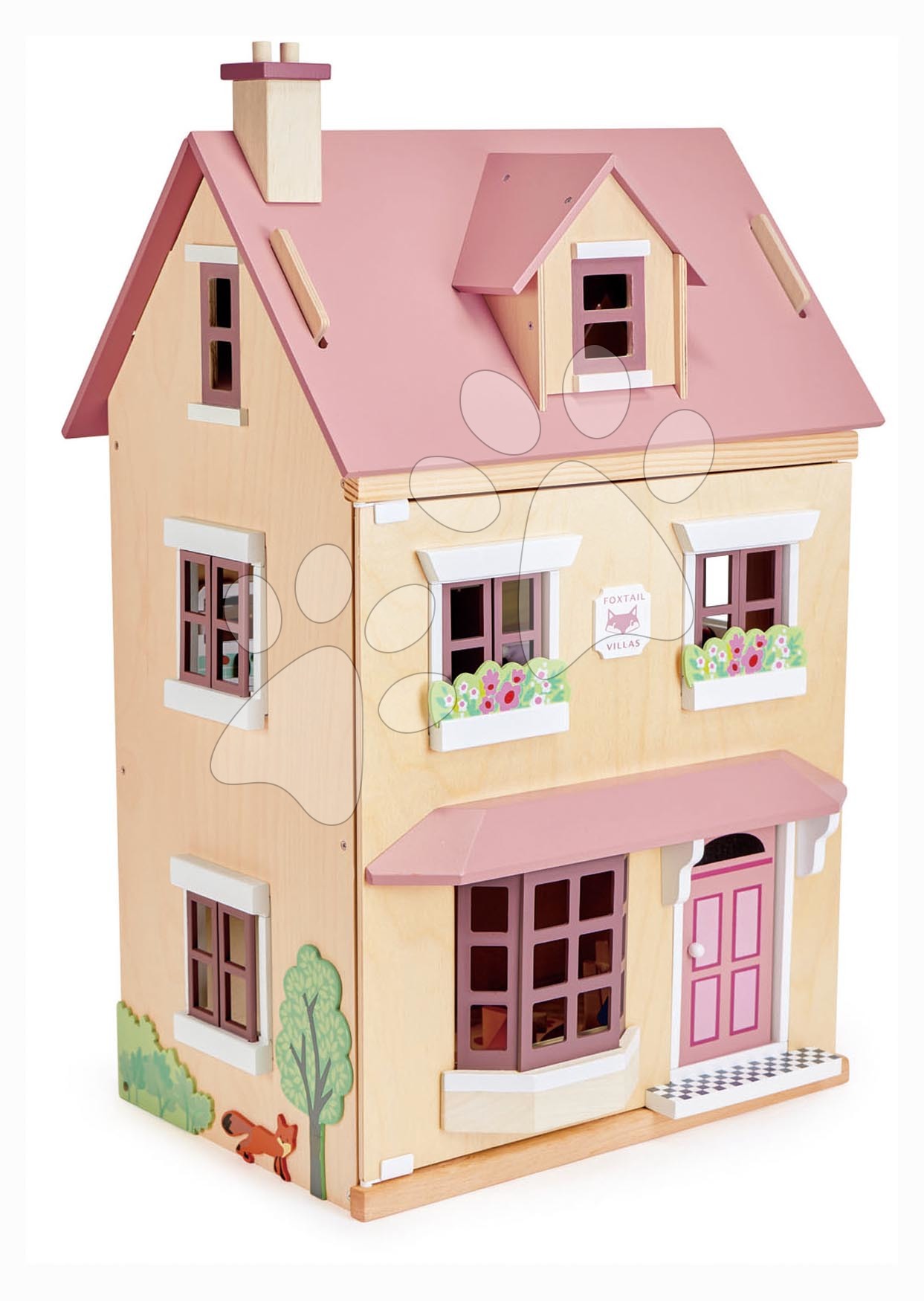Fa városi babaház Foxtail Villa Tender Leaf Toys rózsaszín 12 részes bútorokkal magassága 71 cm TL8128