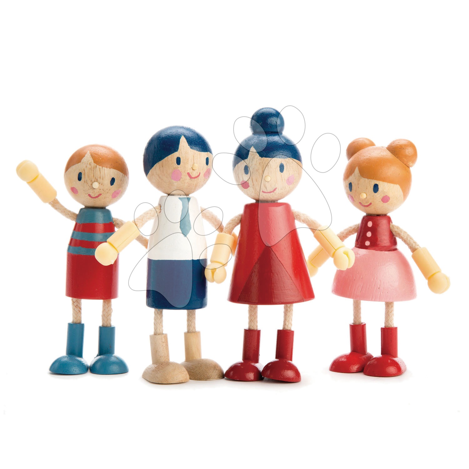 Drevená rodina 4 postavičky Doll Family Tender Leaf Toys s pohyblivými rukami a nohami