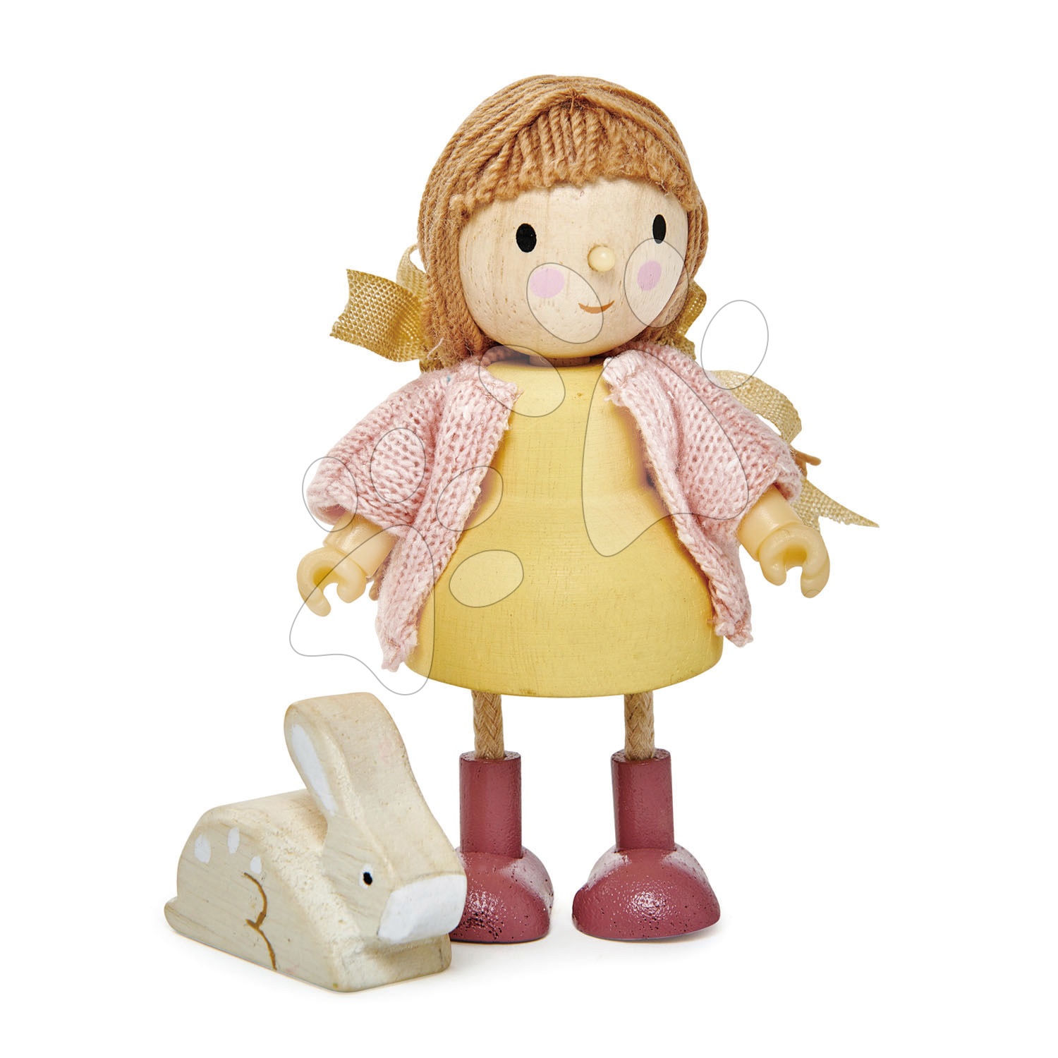 Fa kislány figura nyuszival Amy And Her Rabbit Tender Leaf Toys kötött kardigánban