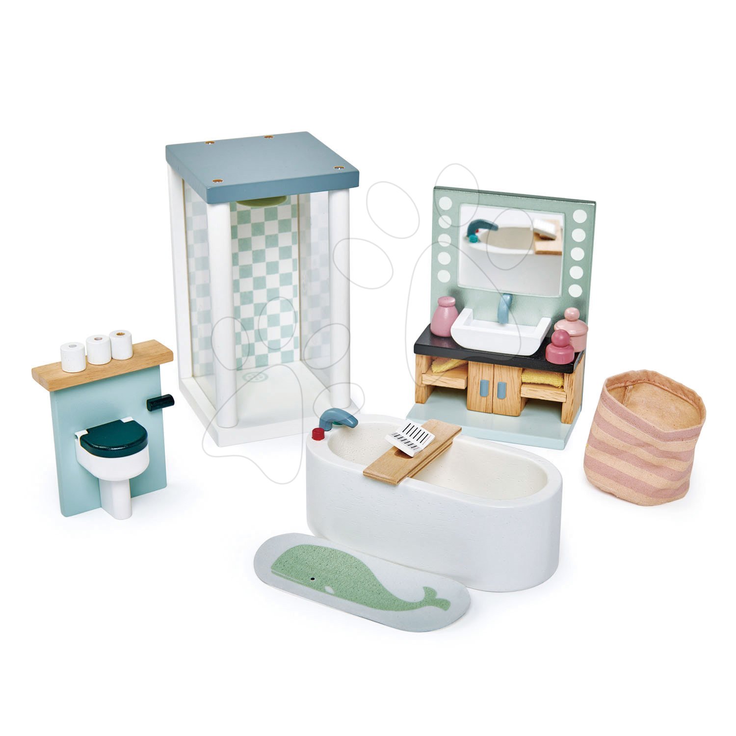 Dřevěná koupelna Dovetail Bathroom Set Tender Leaf Toys 6dílná sada s komplet vybavením a doplňky