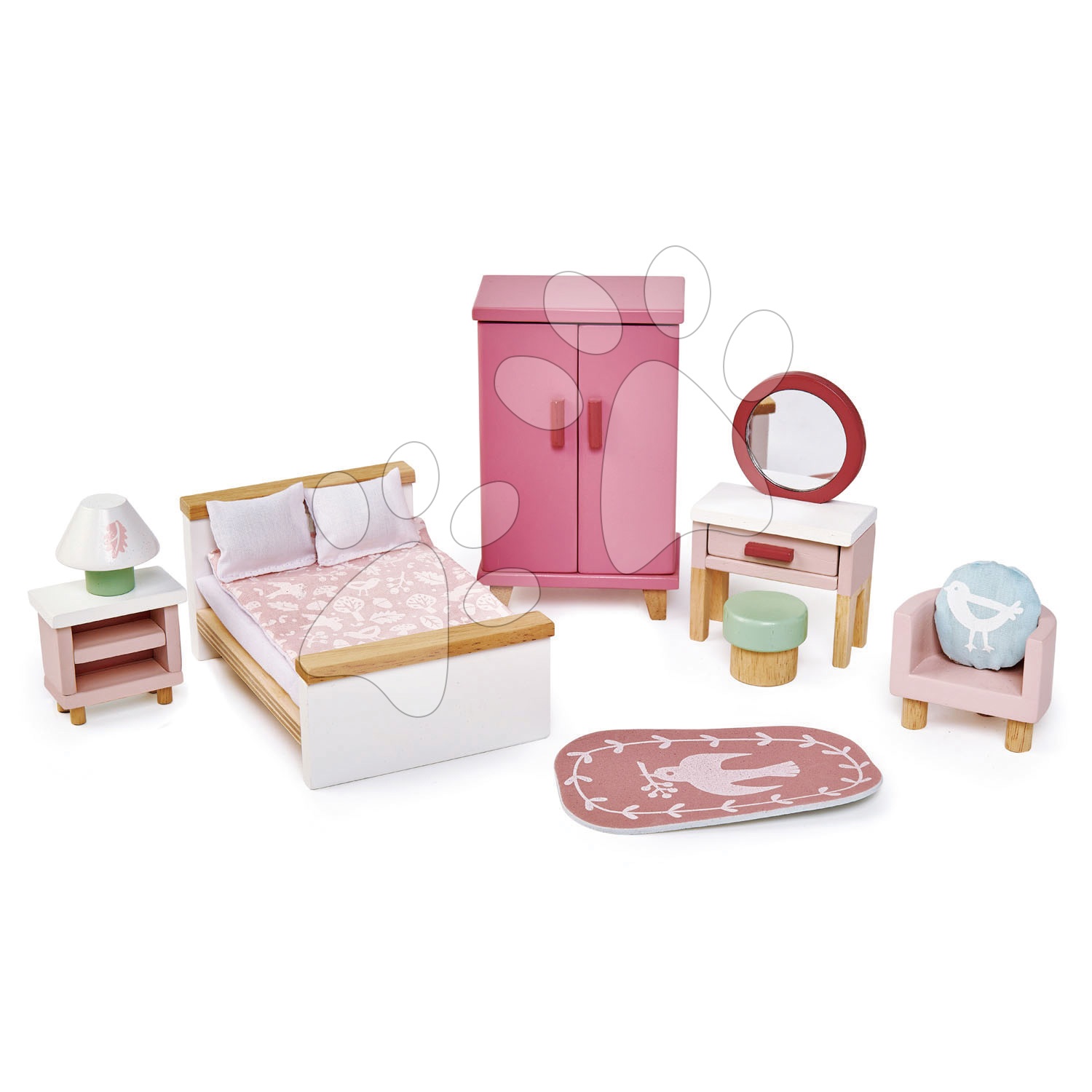 E-shop Drevený nábytok do spálne Dovetail Bedroom Set Tender Leaf Toys 9-dielna súprava s komplet vybavením a doplnkami