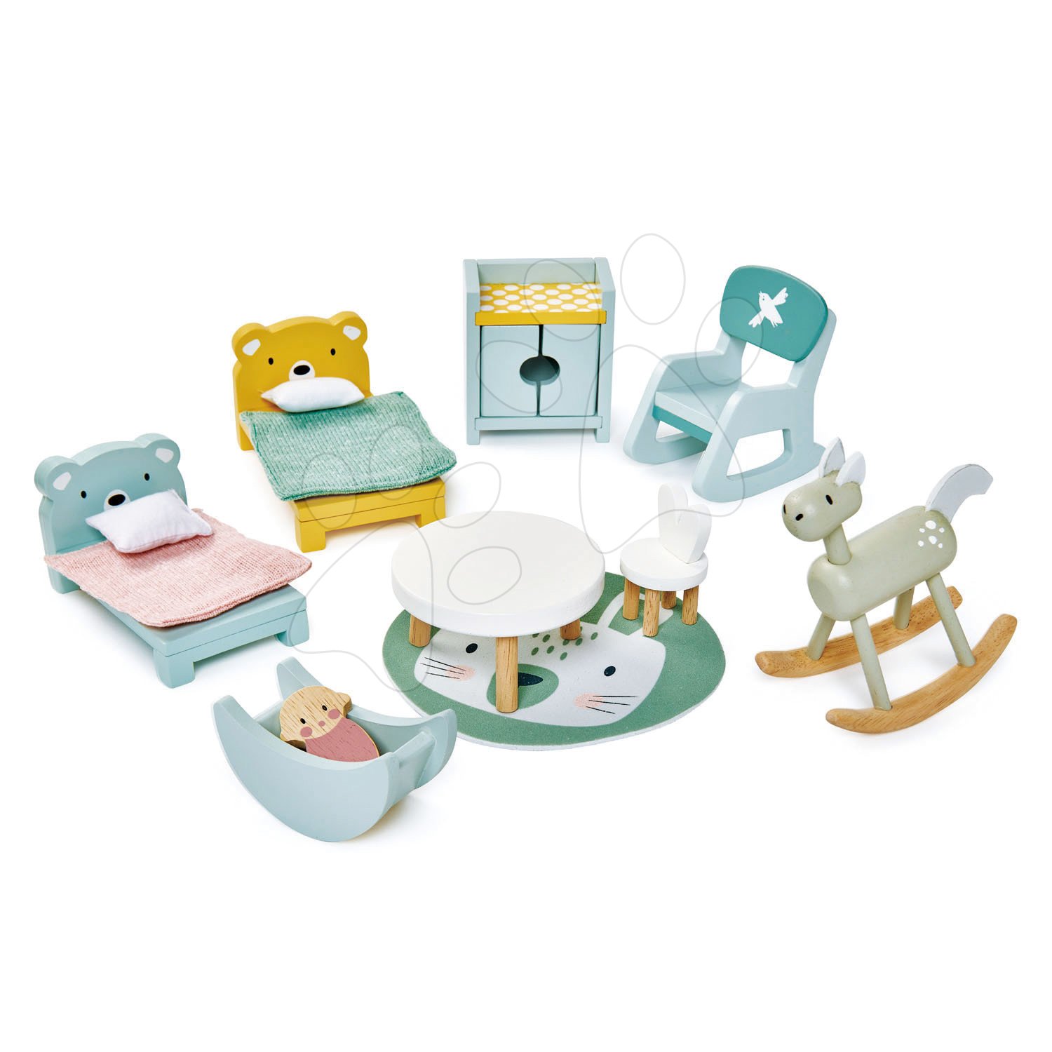 Fa gyerekszoba Dovetail Kidsroom Set Tender Leaf Toys 10 darabos készlet komplett felszereléssel és kiegészítőkkel
