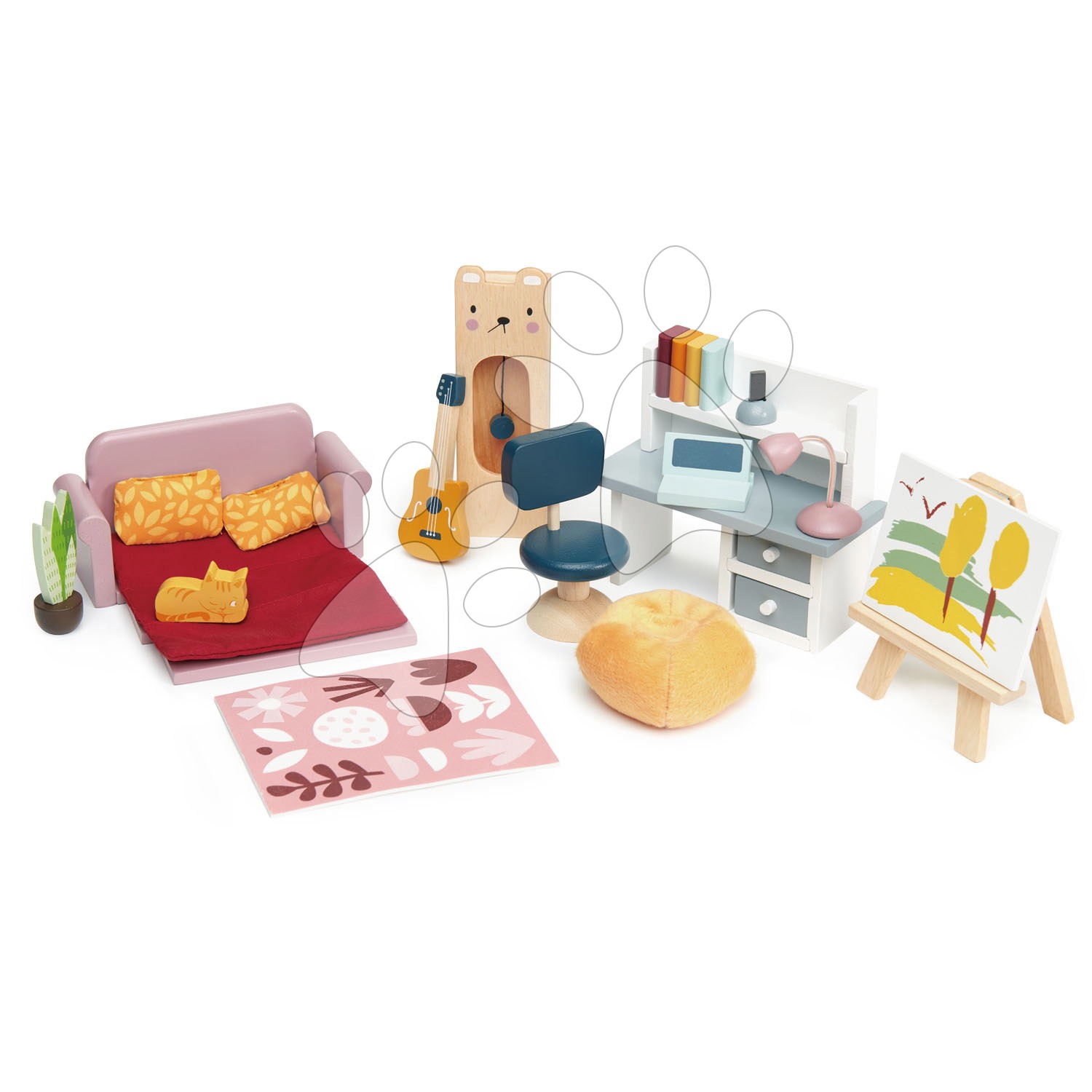 E-shop Drevený nábytok pre školáka Dolls House Study Furniture Tender Leaf Toys s komplet vybavením a doplnkami