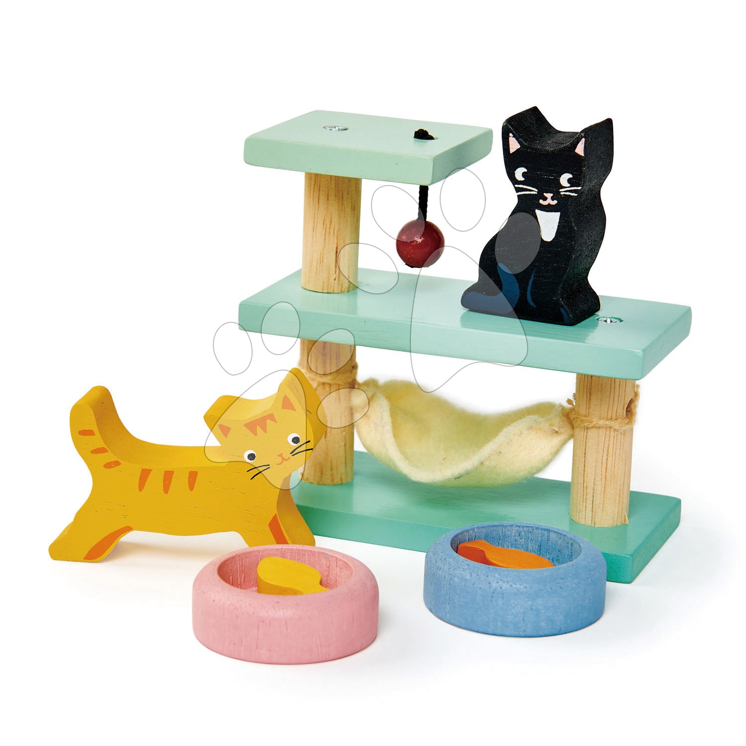 Fa cicusok Pet Cats Set Tender Leaf Toys macskabútorral és tálakkal