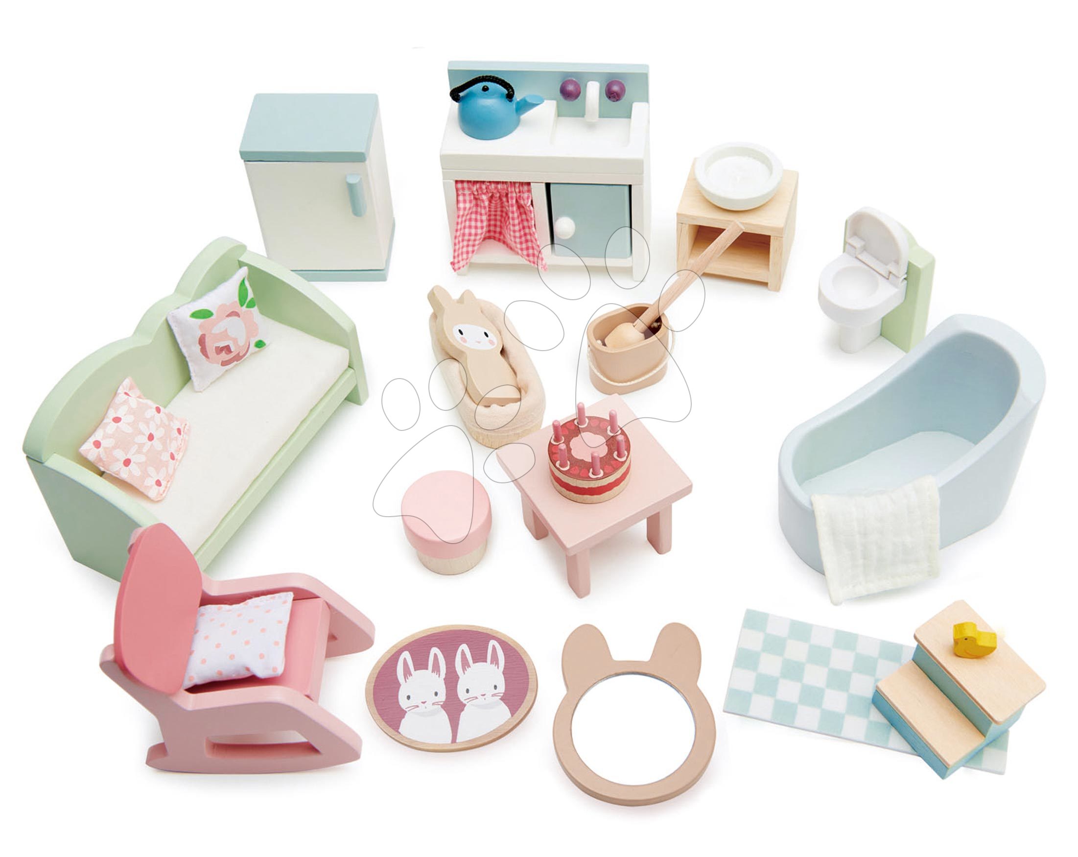 Dřevěný nábytek pro panenku Countryside Furniture Set Tender Leaf Toys do do venkovského domečku pro panenku