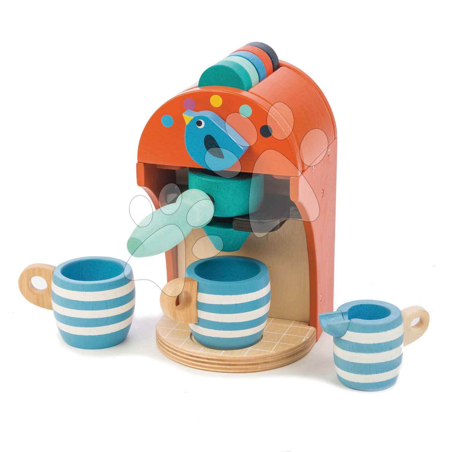 Fa kávéfőző Espresso Tender Leaf Toys 10 darabos készlet 5 kapszulával 2 csészével és tejtartóval