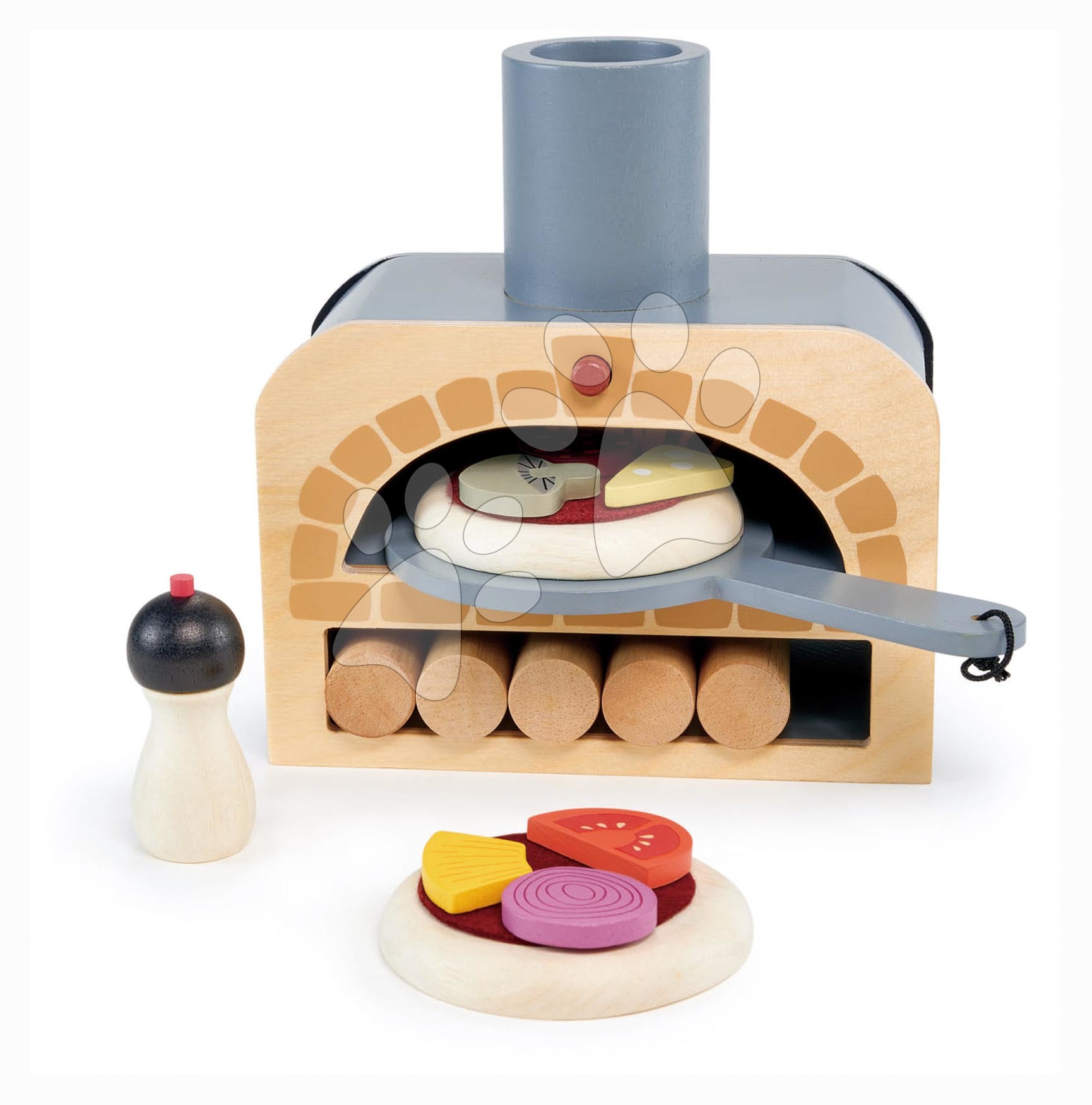 Dřevěné kuchyňky - Drevená pec na pizzu Make Me a Pizza! Tender Leaf Toys s polienkami a prísadami od 3 rokov TL8244