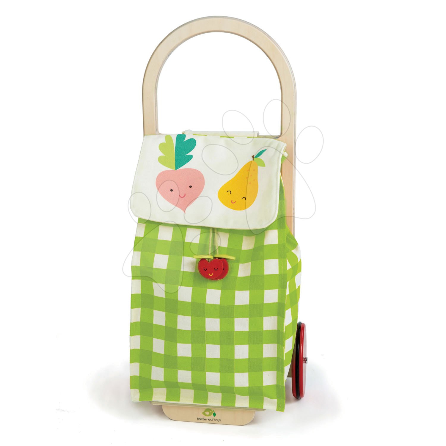 Nákupní vozík z textilu Shopping Trolley Green Tender Leaf Toys s dřevěnou konstrukcí