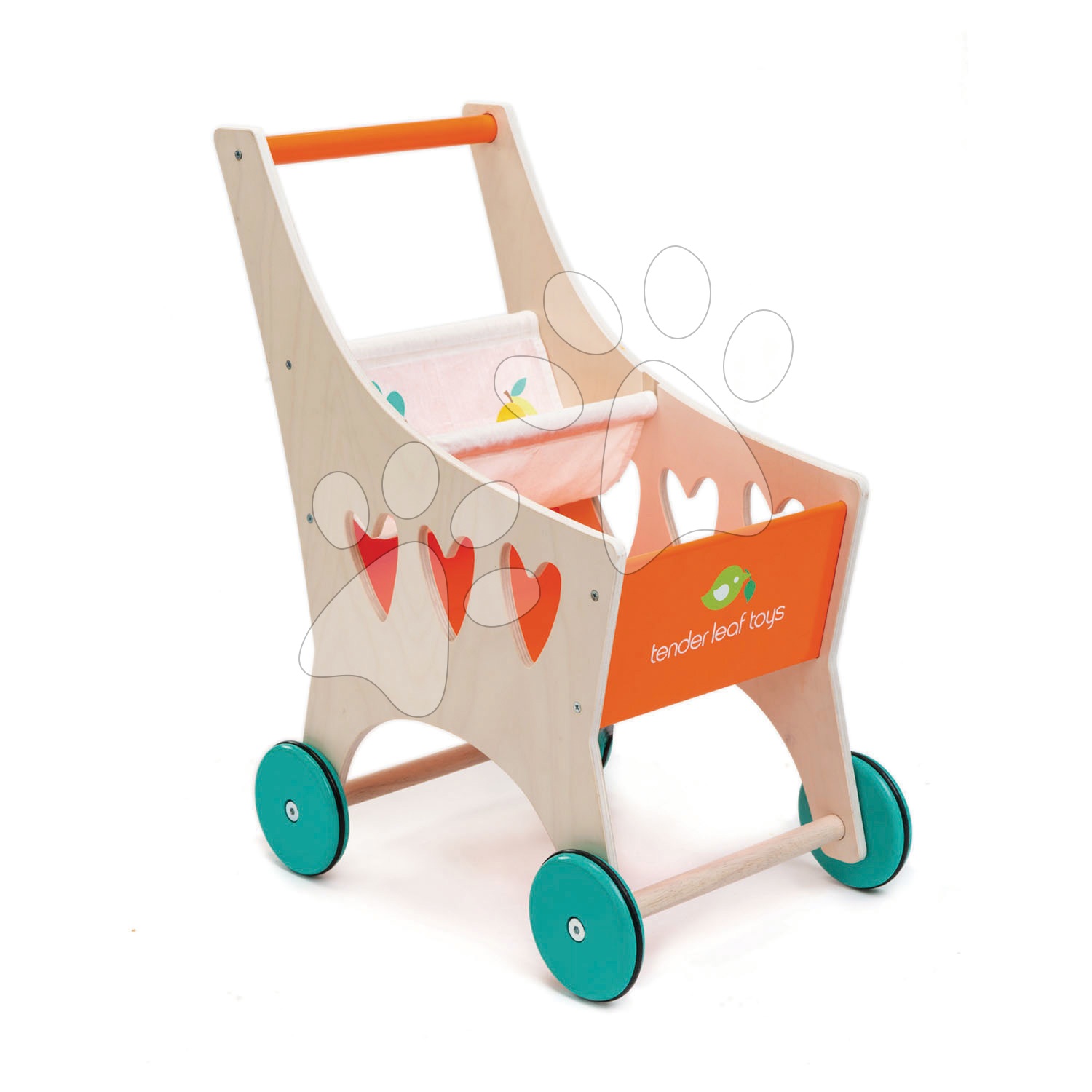 Drevené detské obchodíky - Drevený nákupný vozík Shopping Cart Tender Leaf Toys s textilnou priehradkou