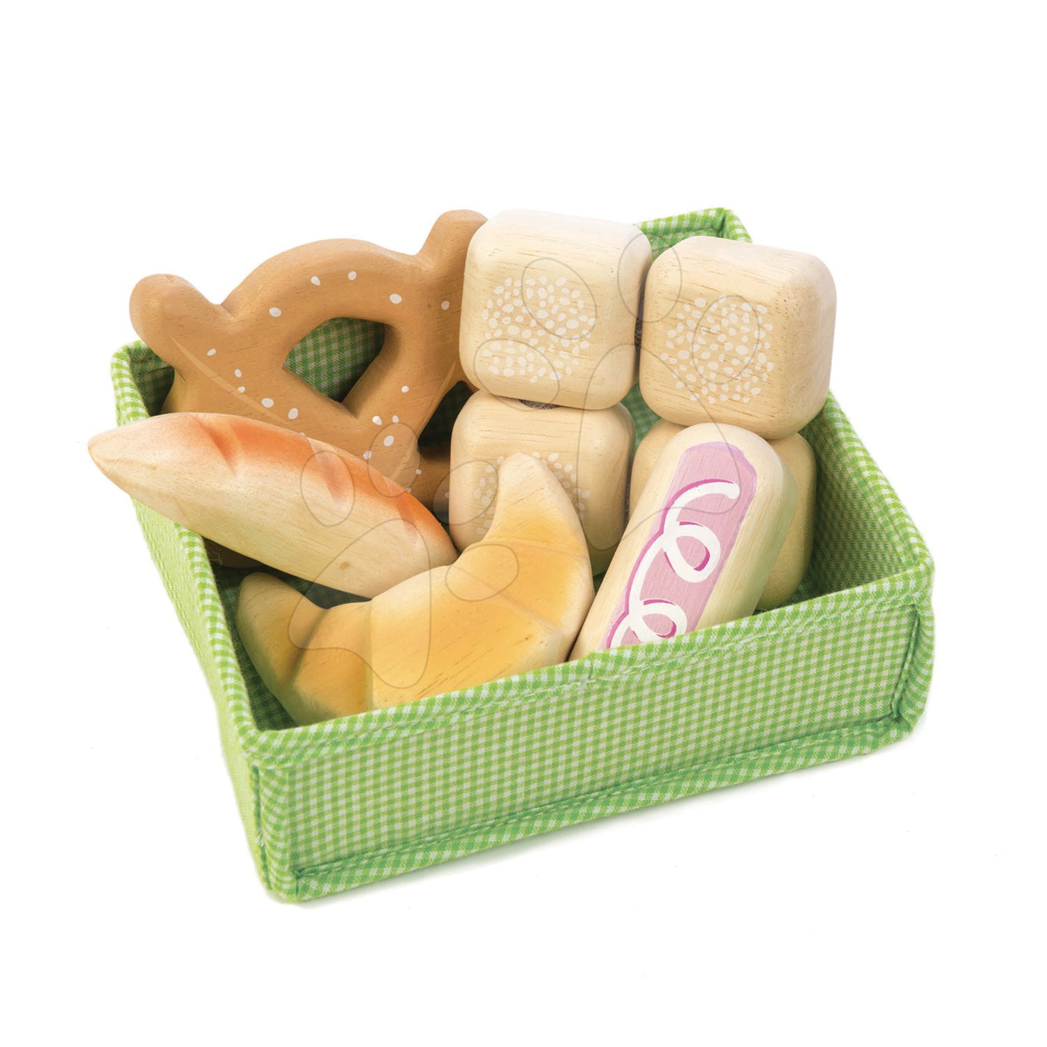 Drevené pekárenské výrobky Bread Crate Tender Leaf Toys 6-dielna súprava s textilným košíkom