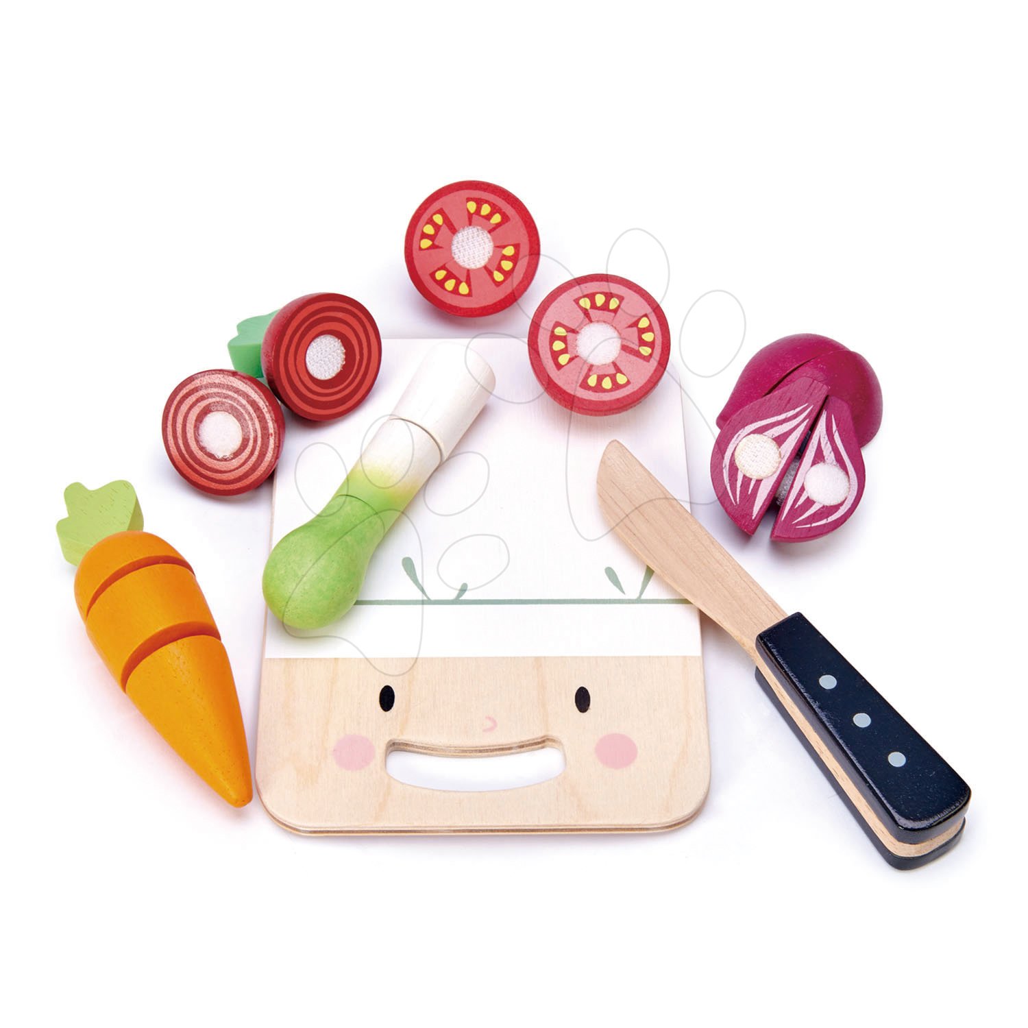 E-shop Drevená doska so zeleninou Mini Chef Chopping Board Tender Leaf Toys s nožom na krájanie