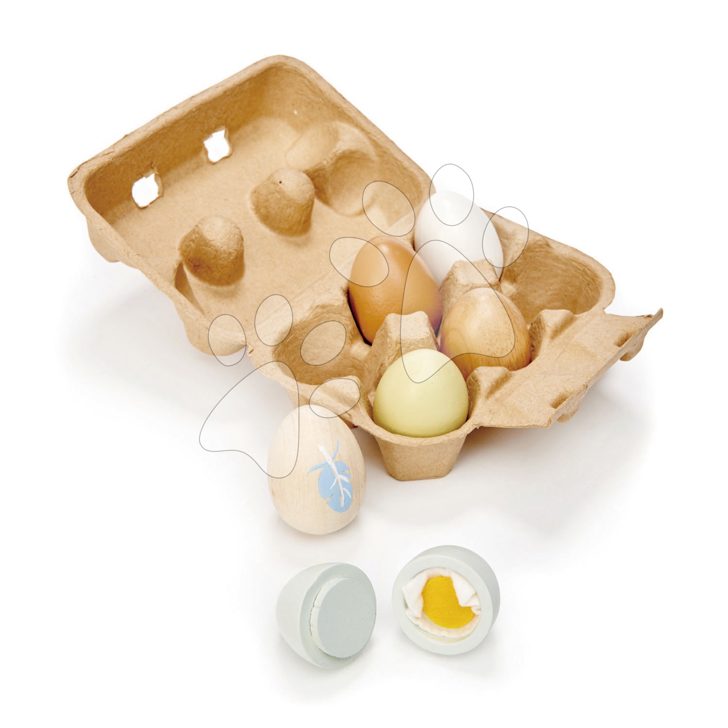 Fa tojások Wooden Eggs Tender Leaf Toys 6 darab tojástartóban