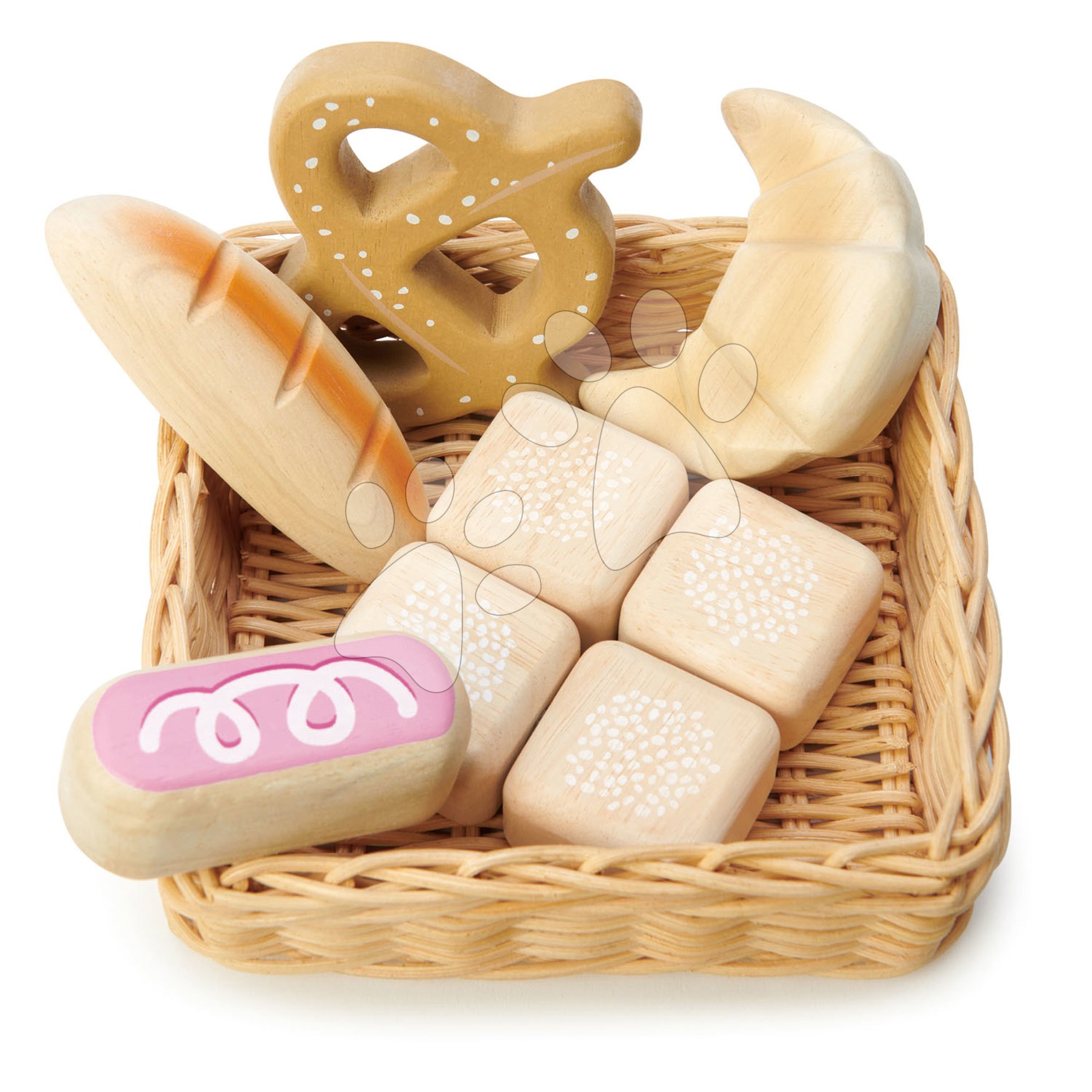 Dřevěný košík s pekařskými výrobky Bread Basket Tender Leaf Toys chléb a rohlíky