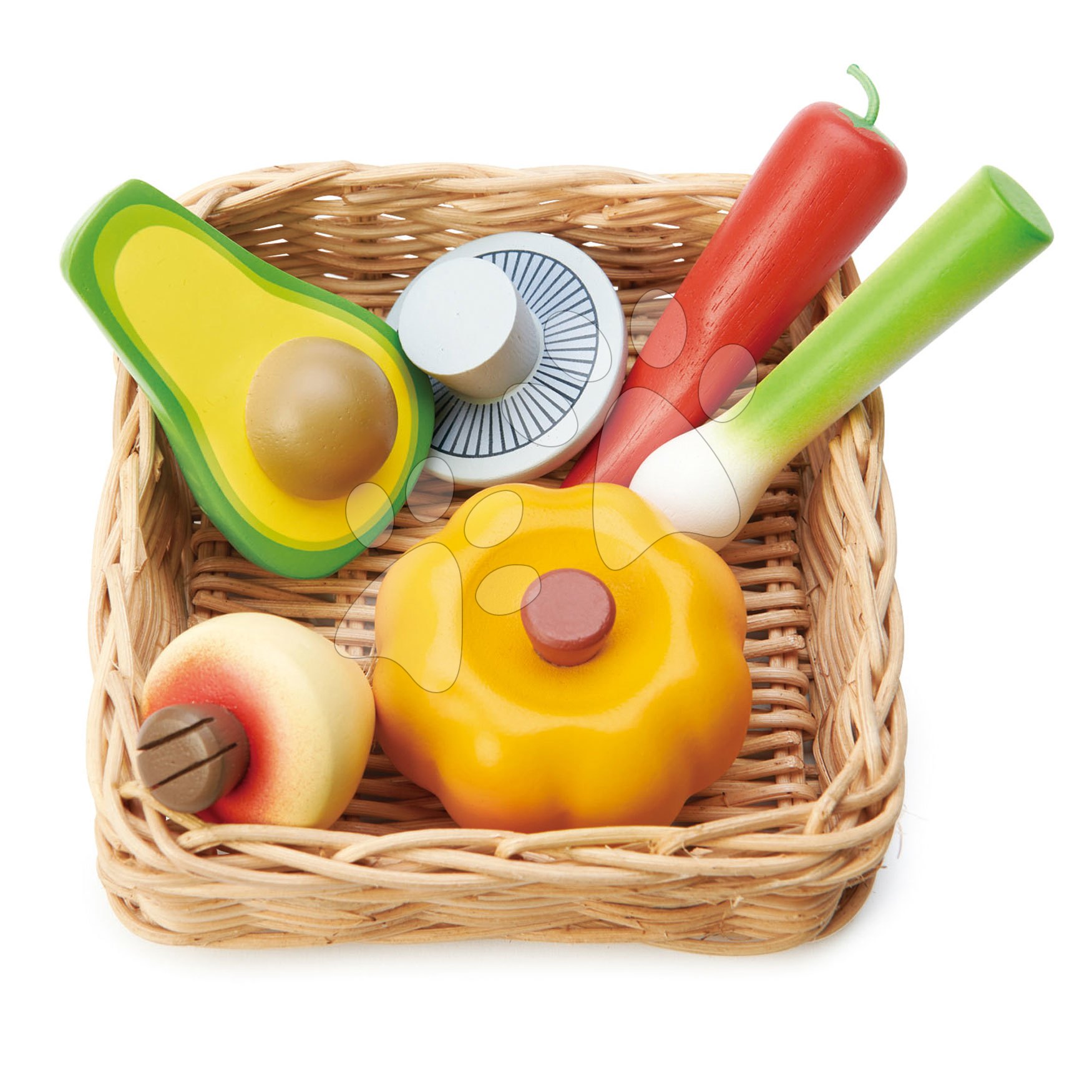 Dřevěný košík se zeleninou Veggie Basket Tender Leaf Toys s dýní avokádem žampionem a cibulkou