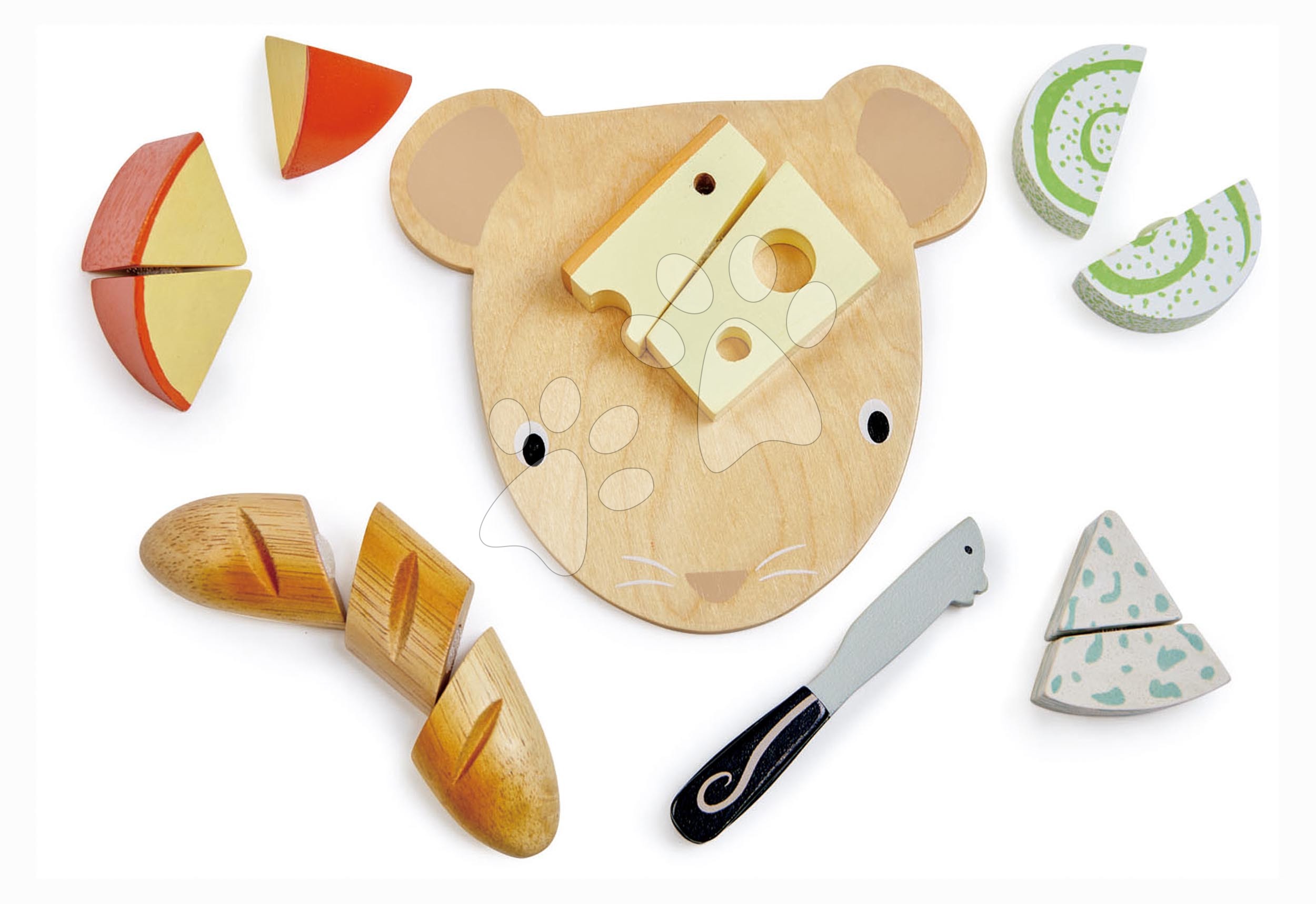 Fa tálca sajttal Cheese Chopping Board Tender Leaf Toys késsel a szeleteléshez 24 hó-tól TL8293