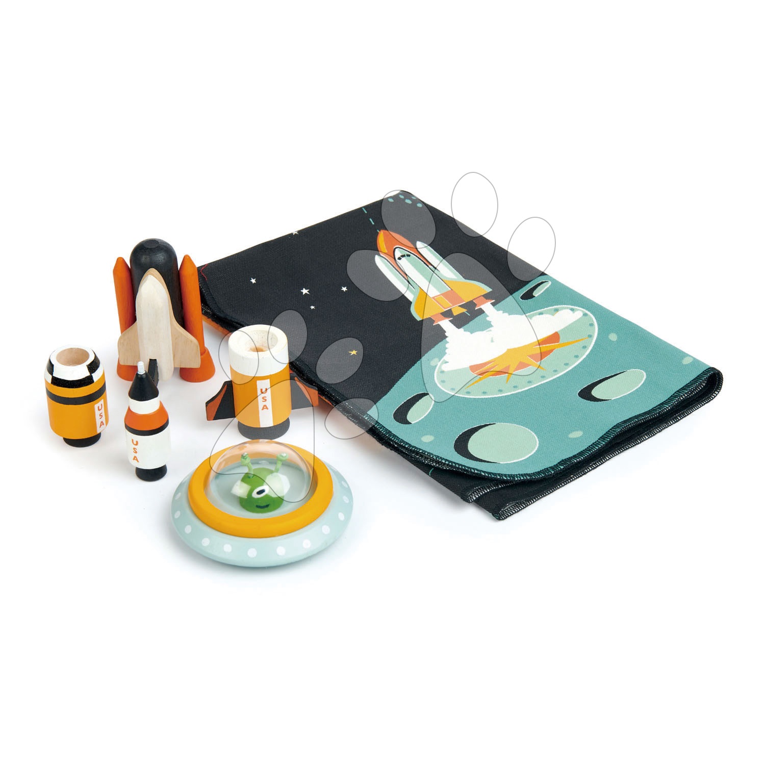 E-shop Dobrodružstvo vo Vesmíre drevená sada Space Adventure Tender Leaf Toys s podložkou galaxie