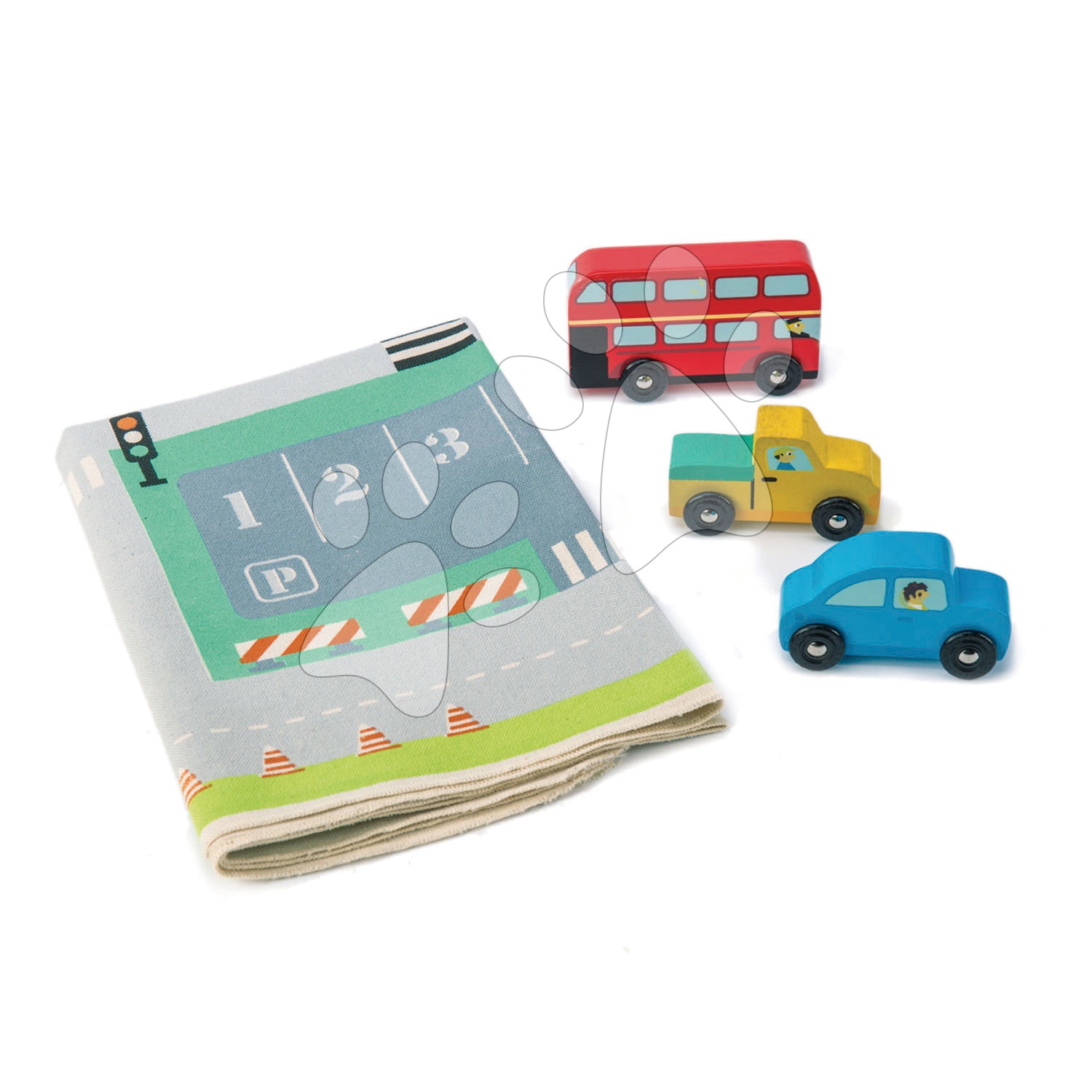 Fa városi járművek Town Playmat Tender Leaf Toys vászon térképen kiegészítőkkel