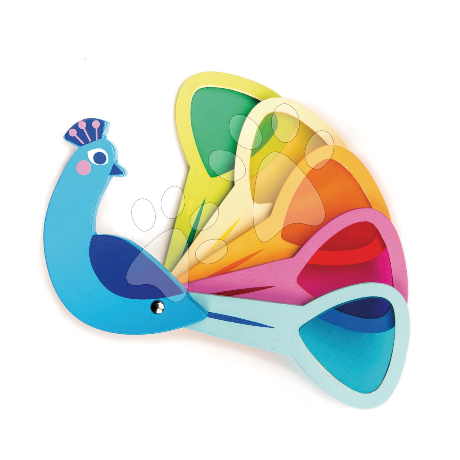 Drevené náučné hry - Drevený vtáčik Peacock Colours Tender Leaf Toys s farebným perím v chvoste od 18 mes