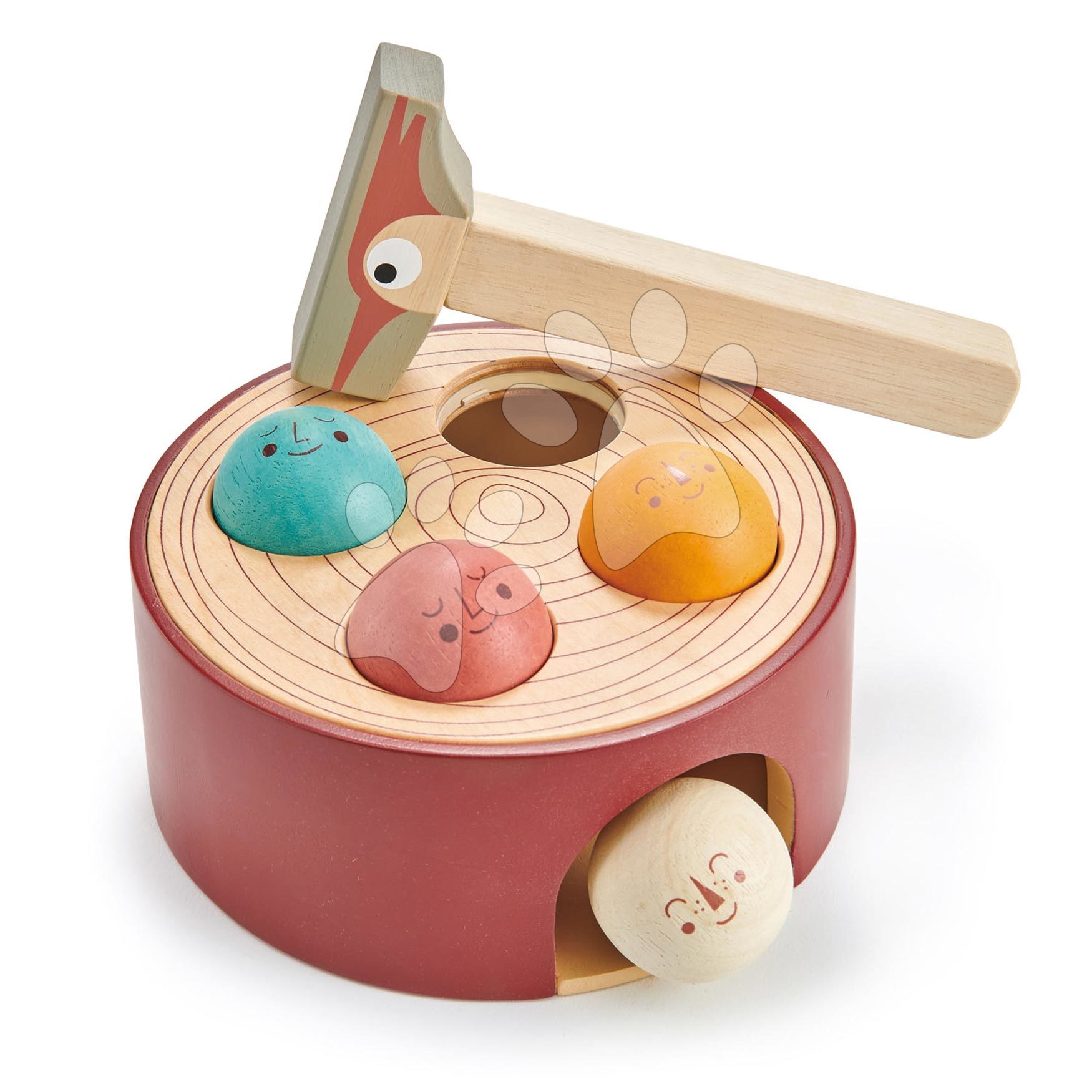 Dřevěná zatloukačka Woodpecker Game Tender Leaf Toys s kladivem a 4 míčky od 18 měsíců